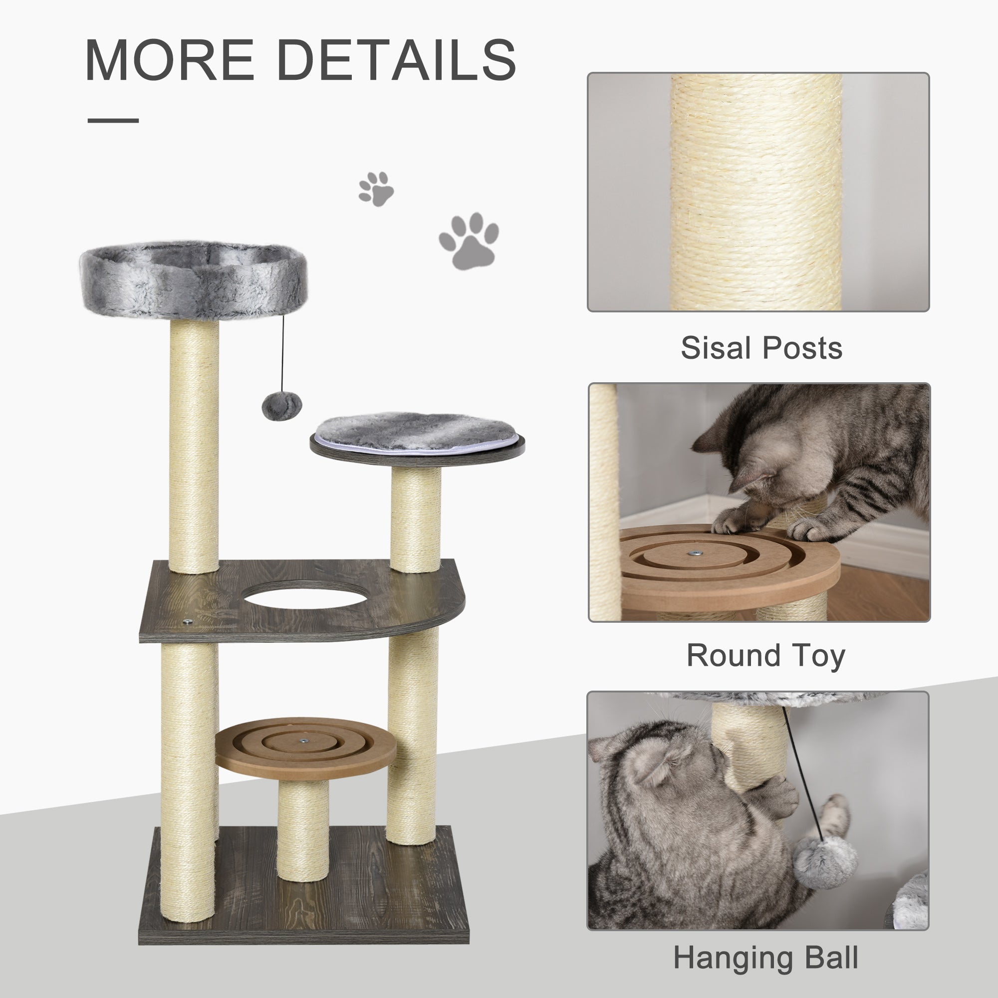 Cat tree Tower Climbing Kitten Activity Center Furniture with Sisal Scratching Post Round Toy Perch Hanging Balls 19.75