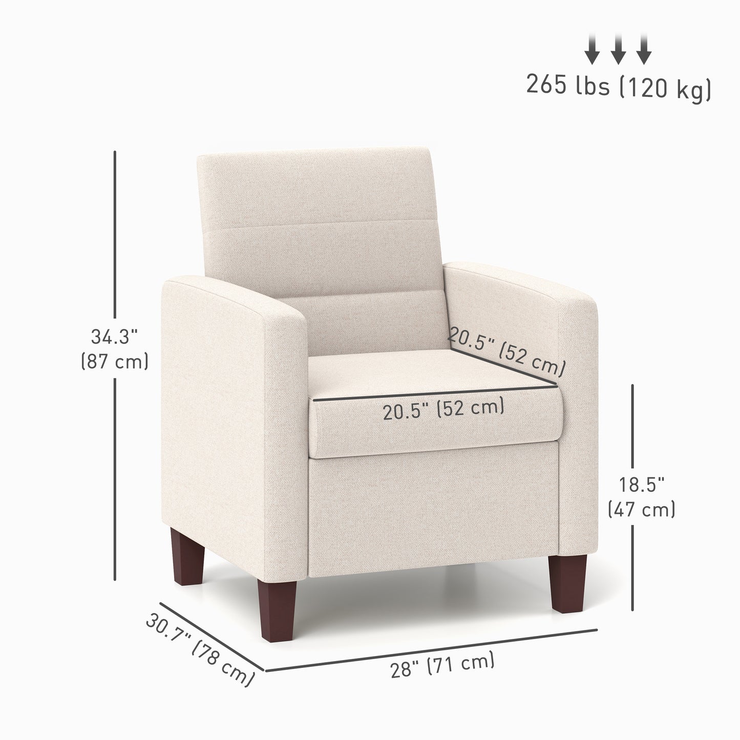 Fabric Accent Chair, Modern Armchair with Seat Cushion and Non-Slip Pads for Living Room, Bedroom, Cream White Accent Chairs at Gallery Canada