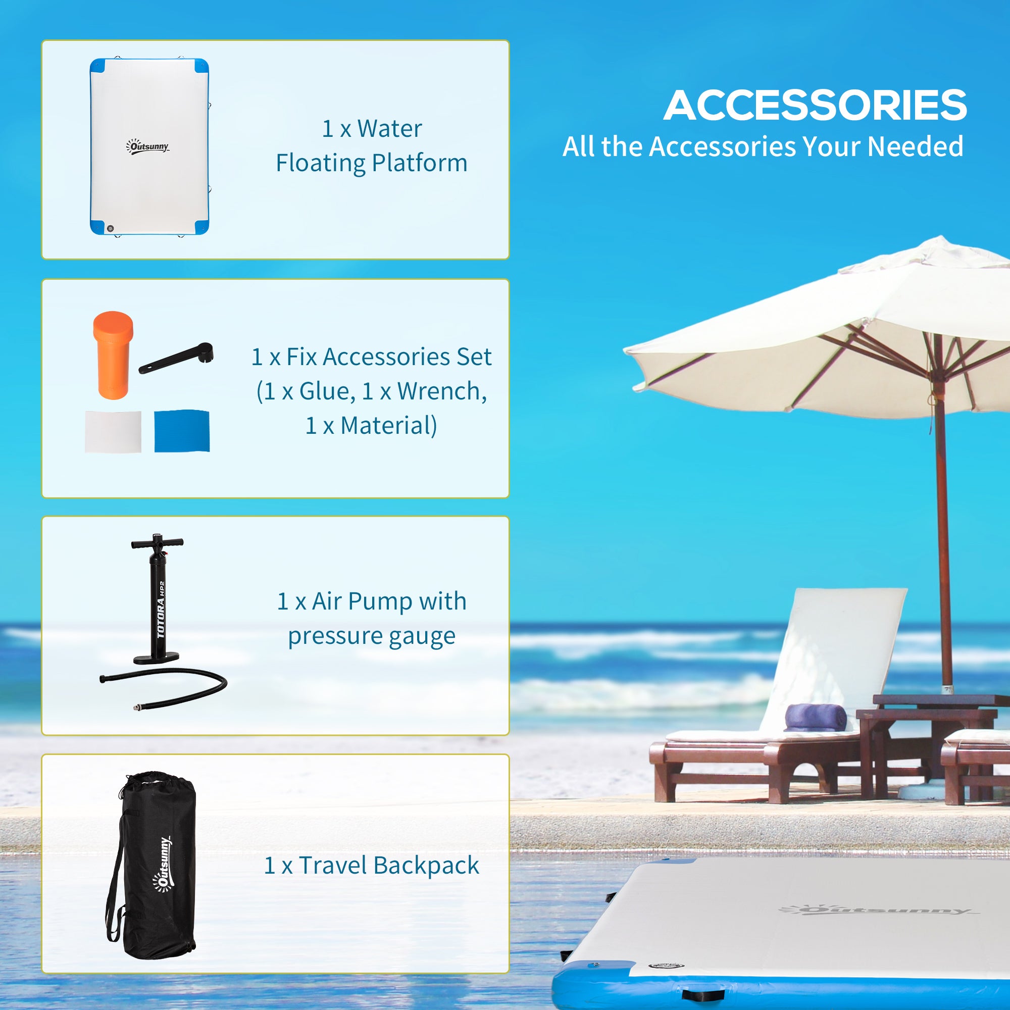 10' x 7' Water Floating Dock, Rafting Inflatable Island with Air Pump and Backpack for Pool, Beach, Ocean, Blue Floating Water Mats at Gallery Canada