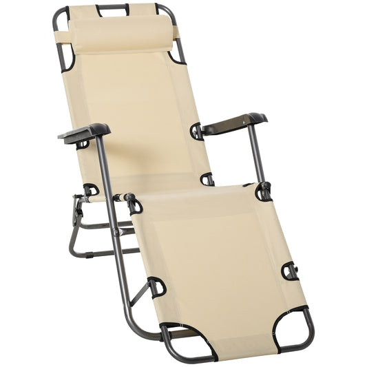 Folding Chaise Lounge Chair, Outdoor Portable 2-Level Adjustable Recliner Zero Gravity Chair with Headrest Pillow, Beige Lounger Chairs   at Gallery Canada