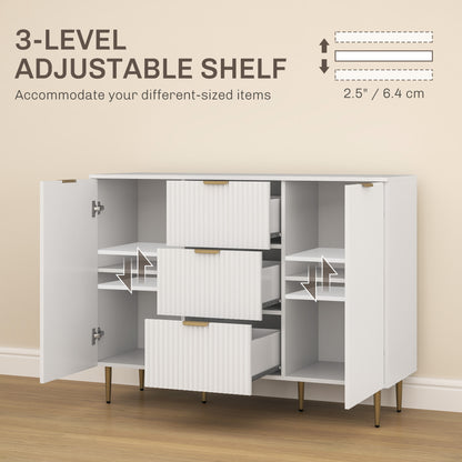 Modern Kitchen Storage Cabinet, Sideboard Buffet Cabinet w/ 3 Drawers and Adjustable Shelves for Kitchen Hallway, White Bar Cabinets   at Gallery Canada