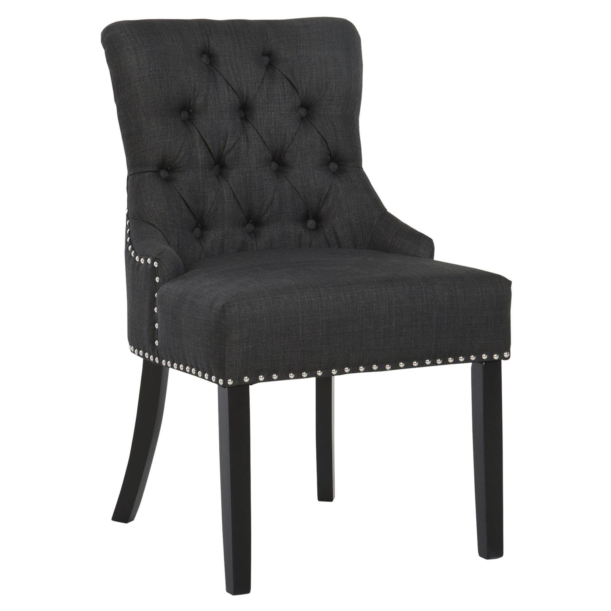 Button-Tufted Dining Chair, Fabric Upholstered Accent Chair with Nailed Trim &; Wood Legs for Living Room, Dark Grey Bar Stools   at Gallery Canada