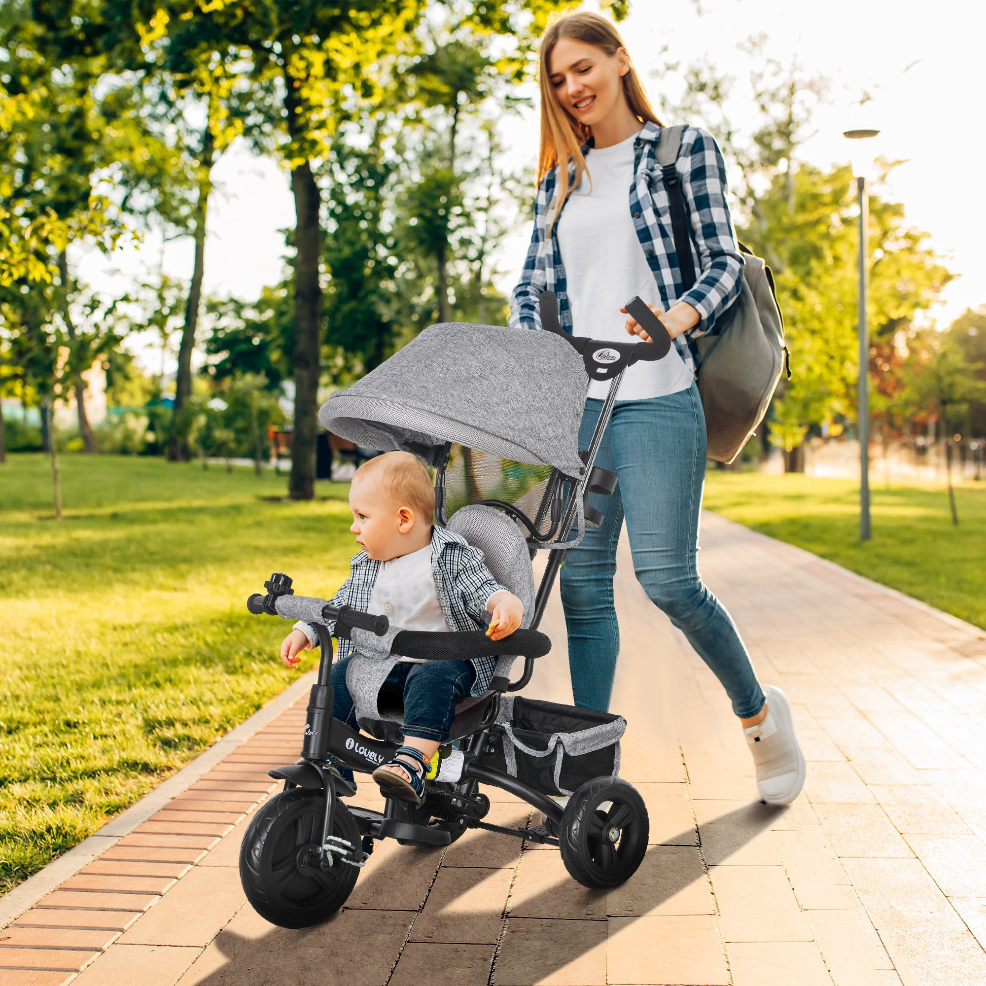 6 in 1 Toddler Tricycle Stroller with Basket, Canopy, 5-point Safety Harness, for 12-60 Months, Grey Tricycles for Kids at Gallery Canada
