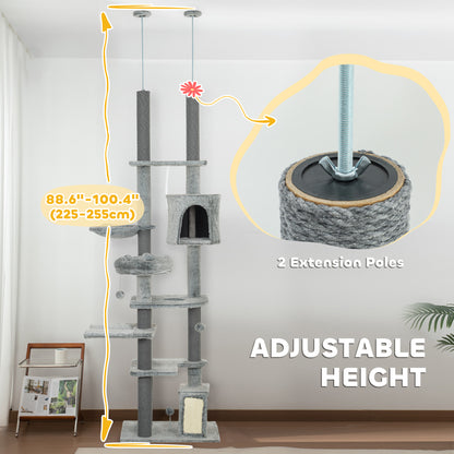 89" -100" Adjustable Height Floor to Ceiling Cat Tree, Multi Levels Cat Climbing Tower with Scratching Posts Floor to Ceiling Cat Trees   at Gallery Canada