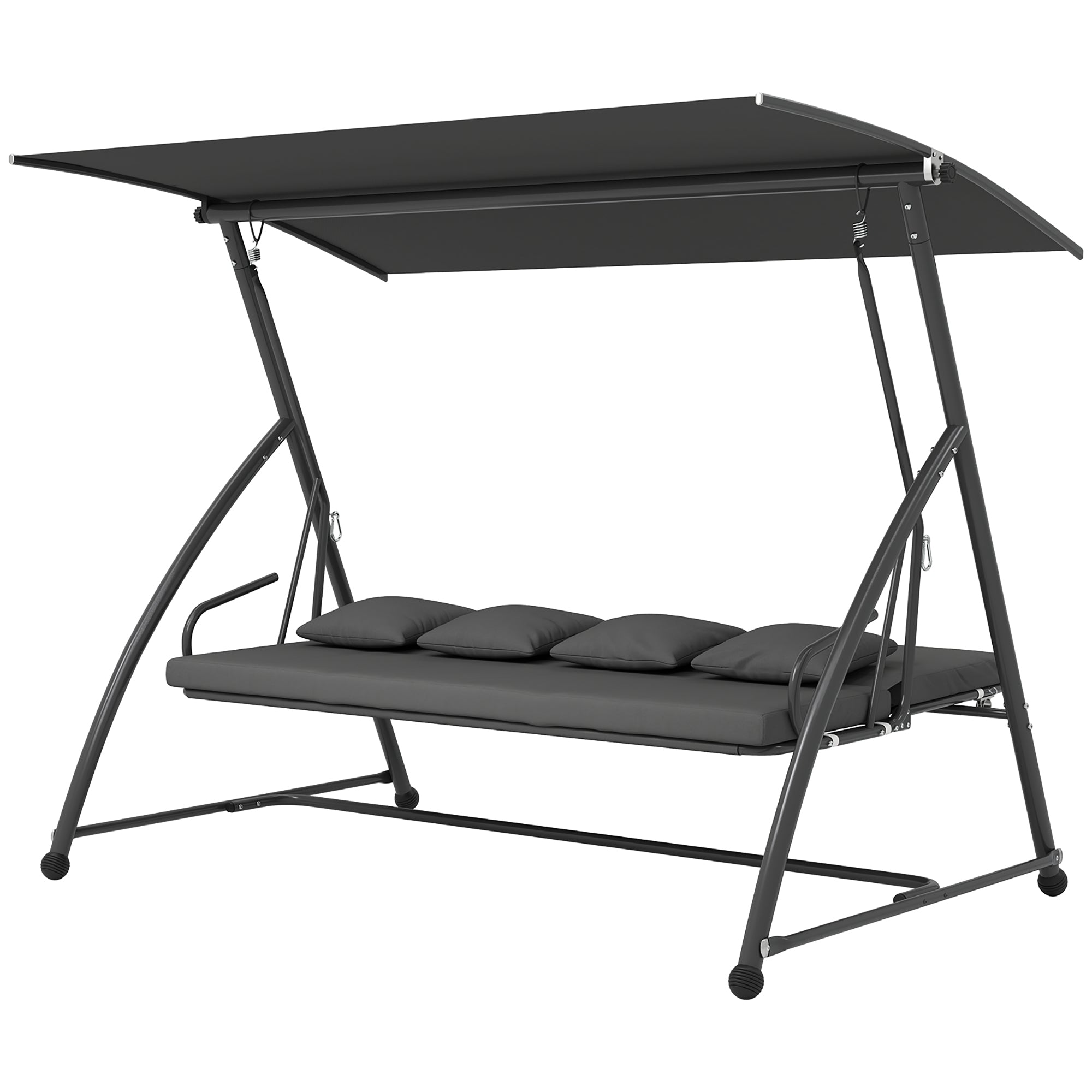 Patio Swing Chair, 3 Person Convertible Hammock, Outdoor Swing Lounge Bed, Cushioned with Tilt Canopy, Dark Grey Porch Swings with Canopy Dark Grey at Gallery Canada