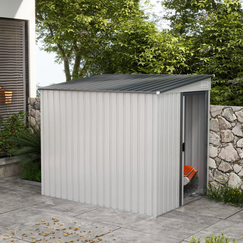 5'x7' Lean to Galvanized Metal Shed with Foundation, Garden Tool Storage House with Sliding Door and 2 Vents, White