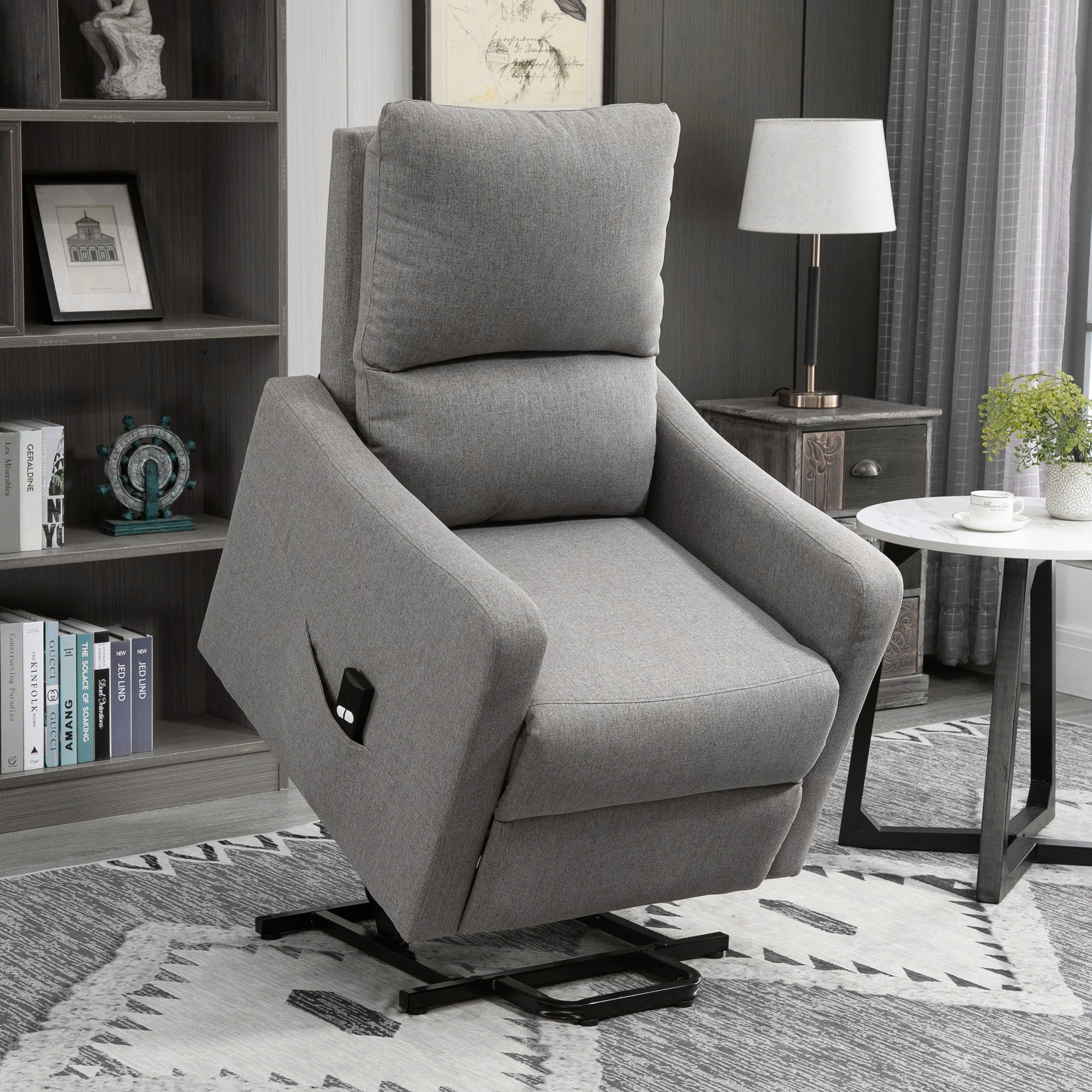 Electric Lift Recliner Chair Rising Power Chaise Lounge Fabric Sofa with Remote Control &; Side Pocket for Living Room Electric Power Lift Chairs   at Gallery Canada