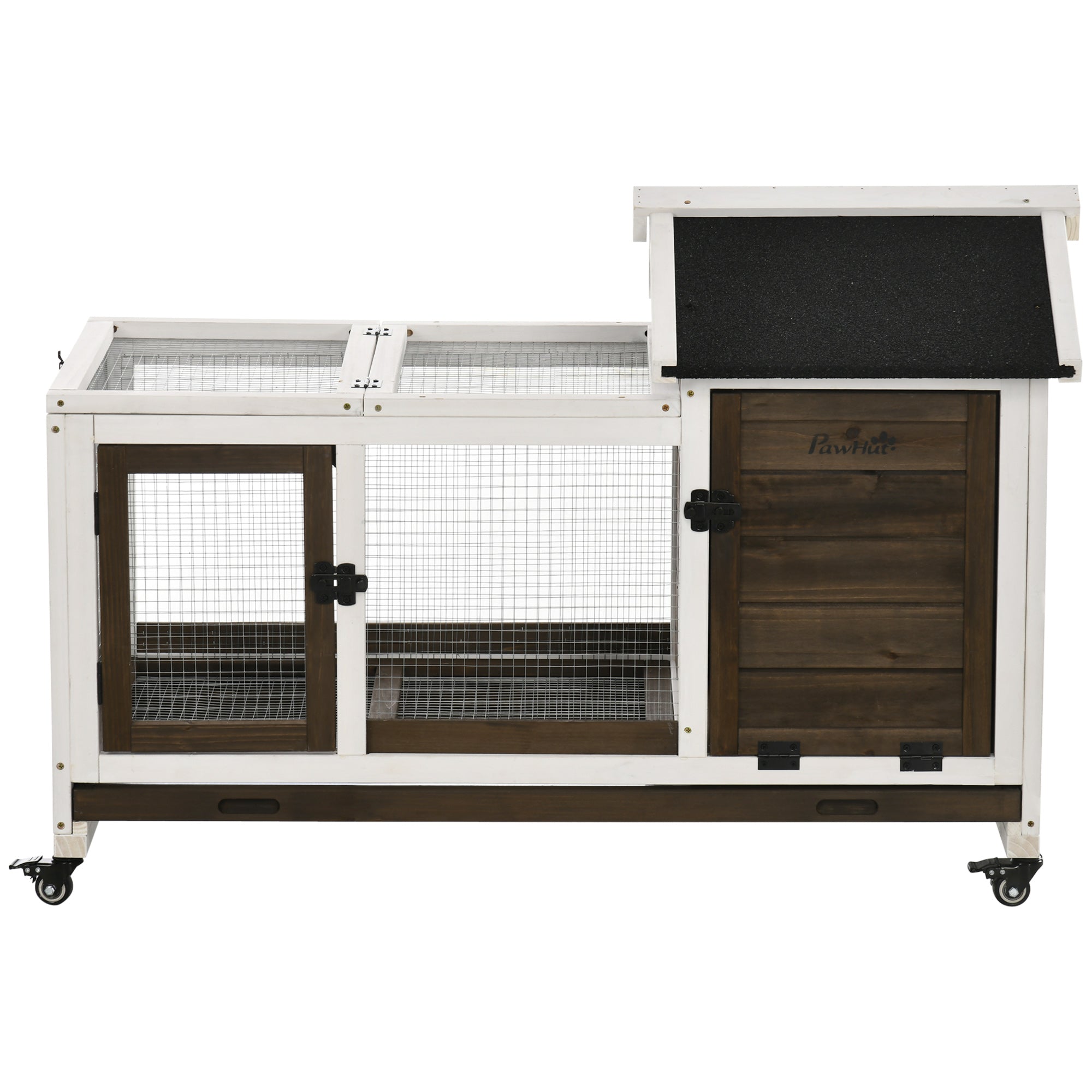 Rabbit Cage with Wheels, Ramp, Run, Tray for Indoor Outdoor, Suitable for Rabbit, Guinea Pig, Coffee Rabbit Hutch White, Coffee, Black at Gallery Canada