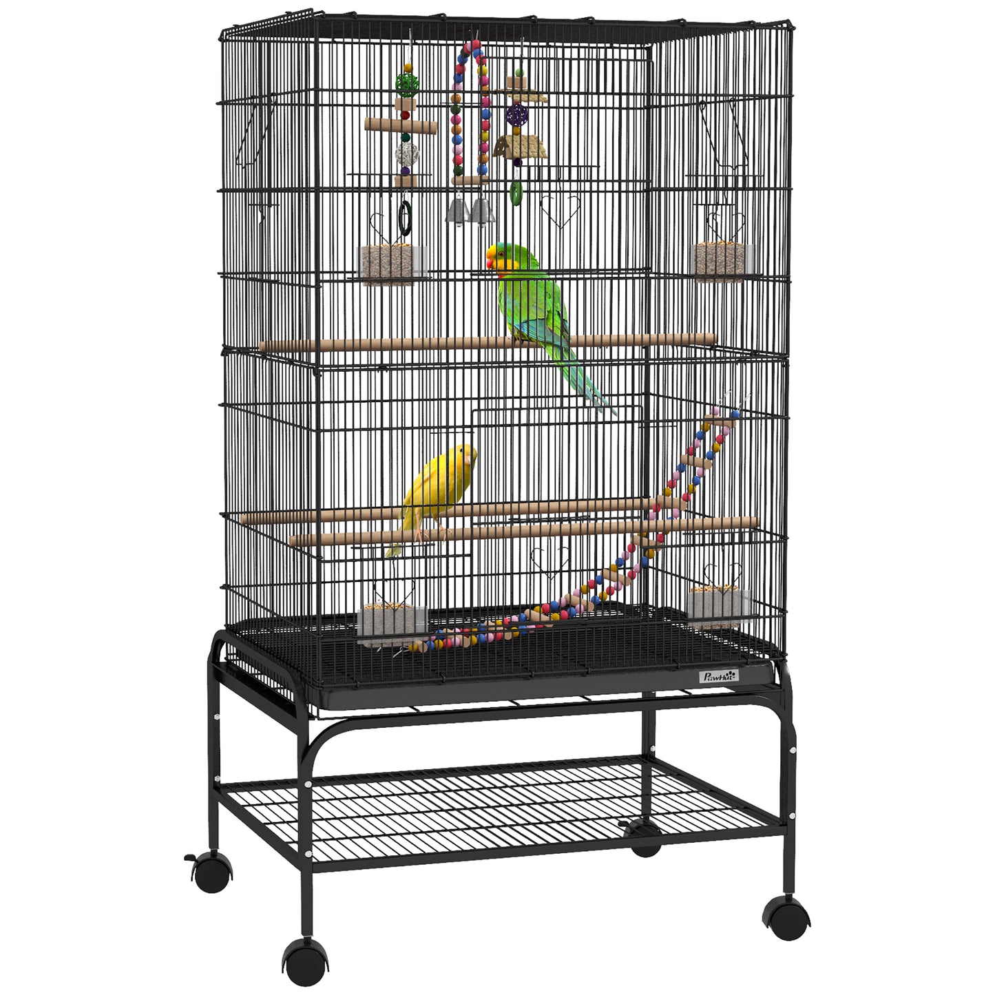 43" Bird Cage with Rolling Stand, Toys, for Budgies Canaries Black Bird Cages   at Gallery Canada