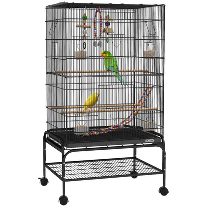 43" Bird Cage with Rolling Stand, Toys, for Budgies Canaries Black Bird Cages   at Gallery Canada