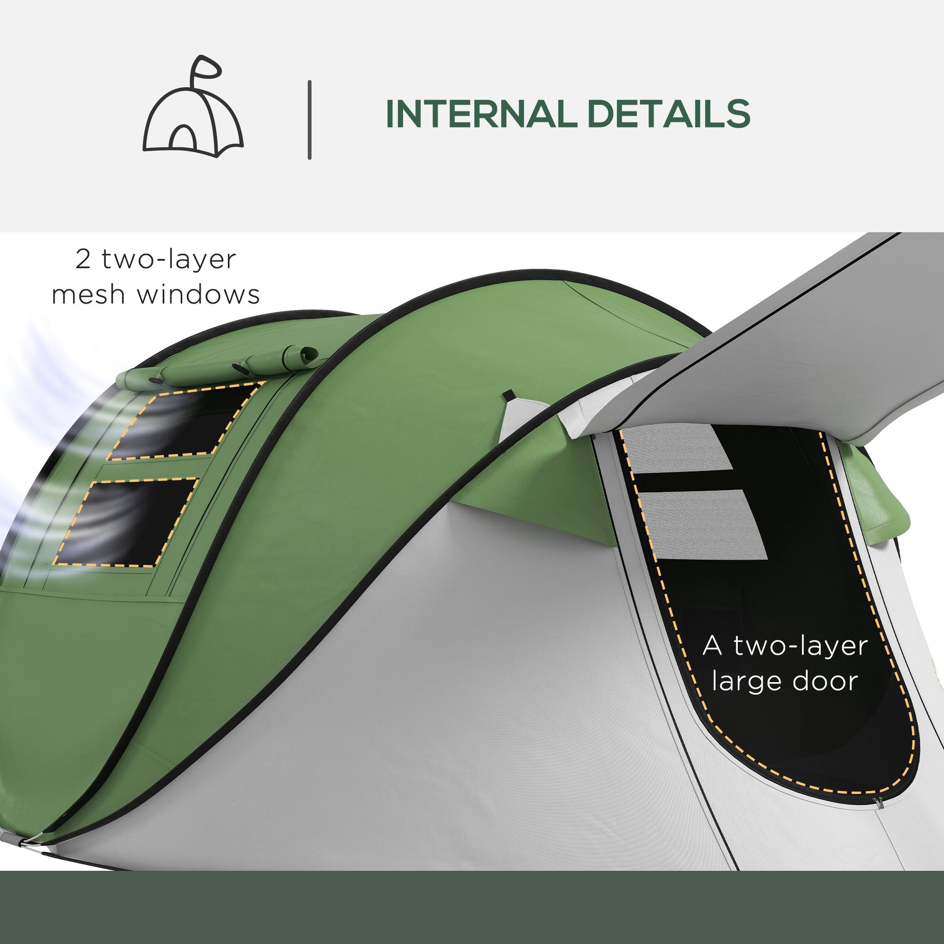 Pop Up Tent with Porch and Carry Bag, 3000mm Waterproof, for 2-3 People Camping Hiking, Green Camping Tents   at Gallery Canada