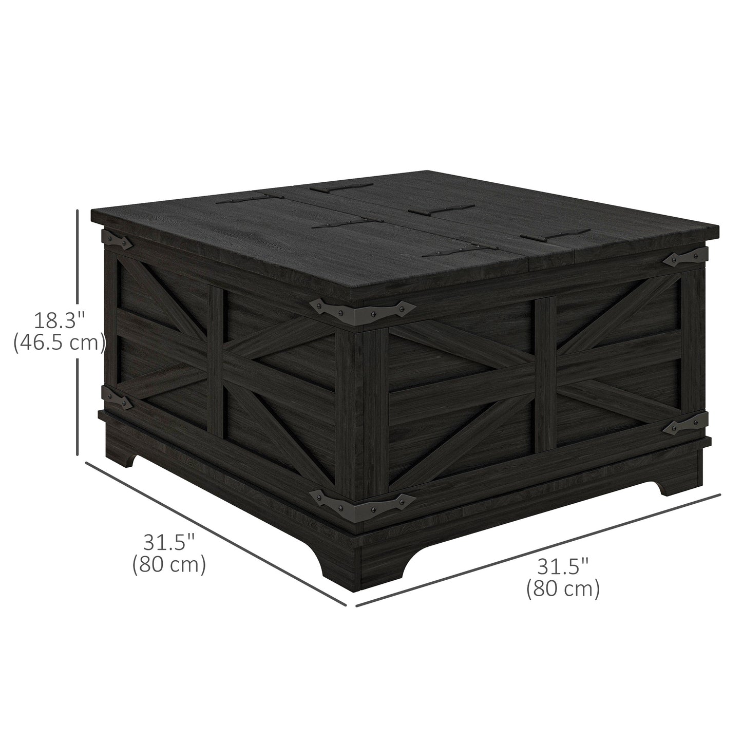 Farmhouse Coffee Table, Square Center Table with Flip-top Lids, Hidden Storage Compartment, Black Coffee Tables   at Gallery Canada