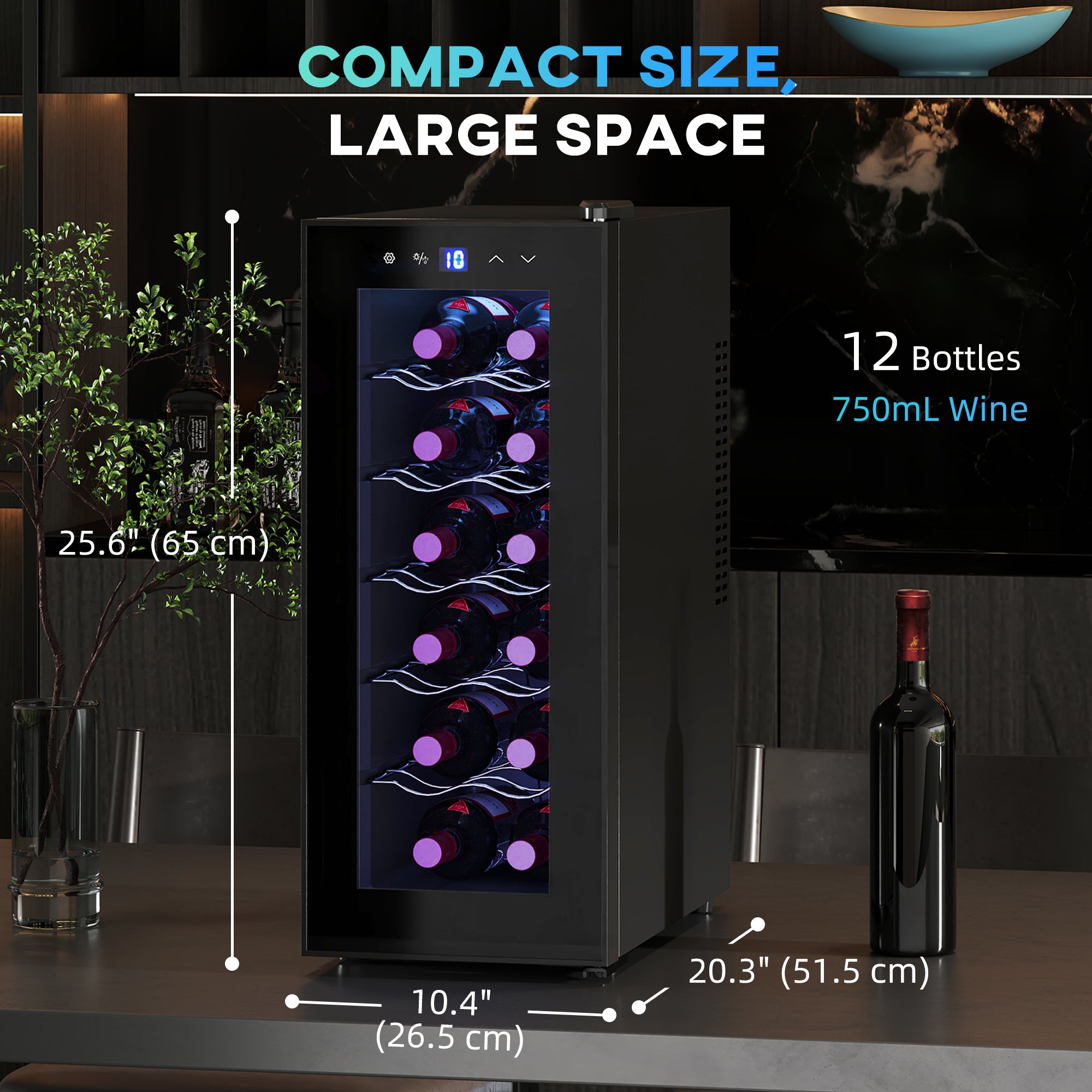 Wine Fridge, 12 Bottle, Under Counter Drinks Beer Wine Cooler with Glass Door, LED Light, Temperature Control Small Kitchen Appliances at Gallery Canada