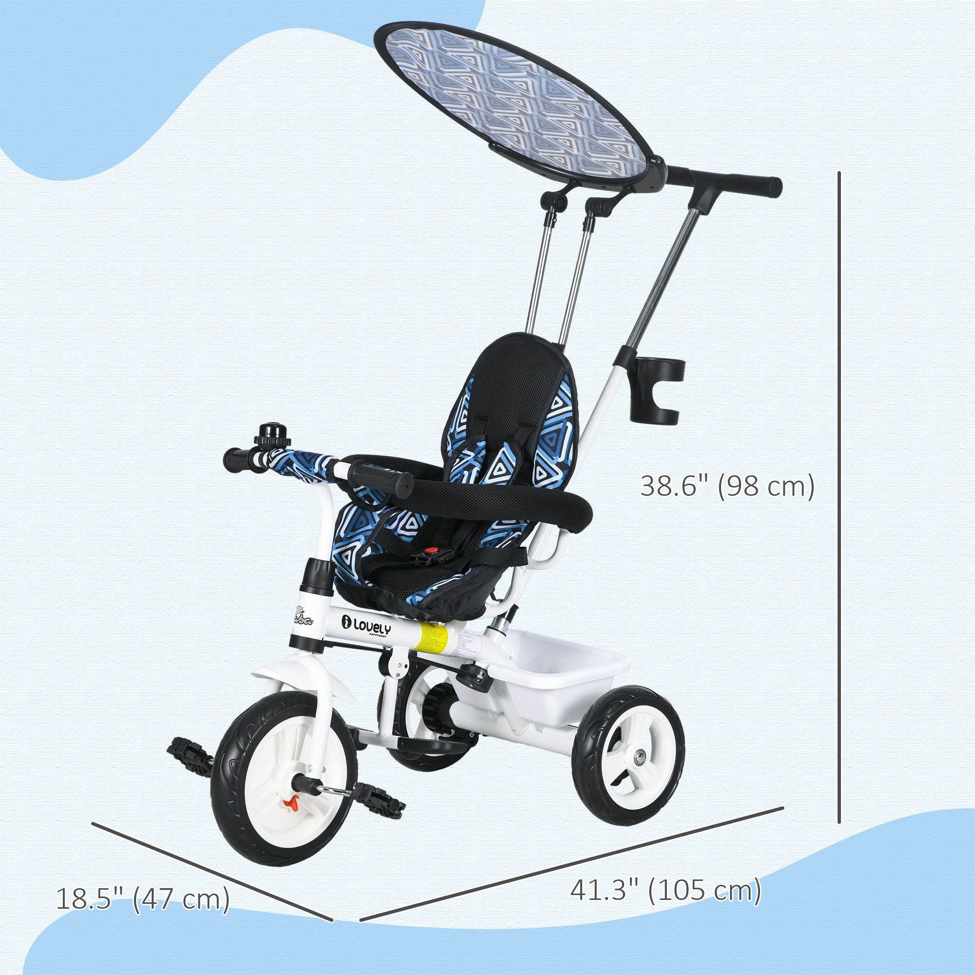 6 in 1 Kids Tricycle with Removable Handlebar and Canopy, Blue Tricycles for Kids at Gallery Canada