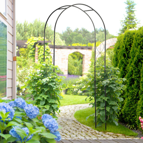Vintage Style Garden Arch, 7.5FT Patio Outdoor Arbor Metal Trellis Support For Vines, Climbing Plants Decoration, Black