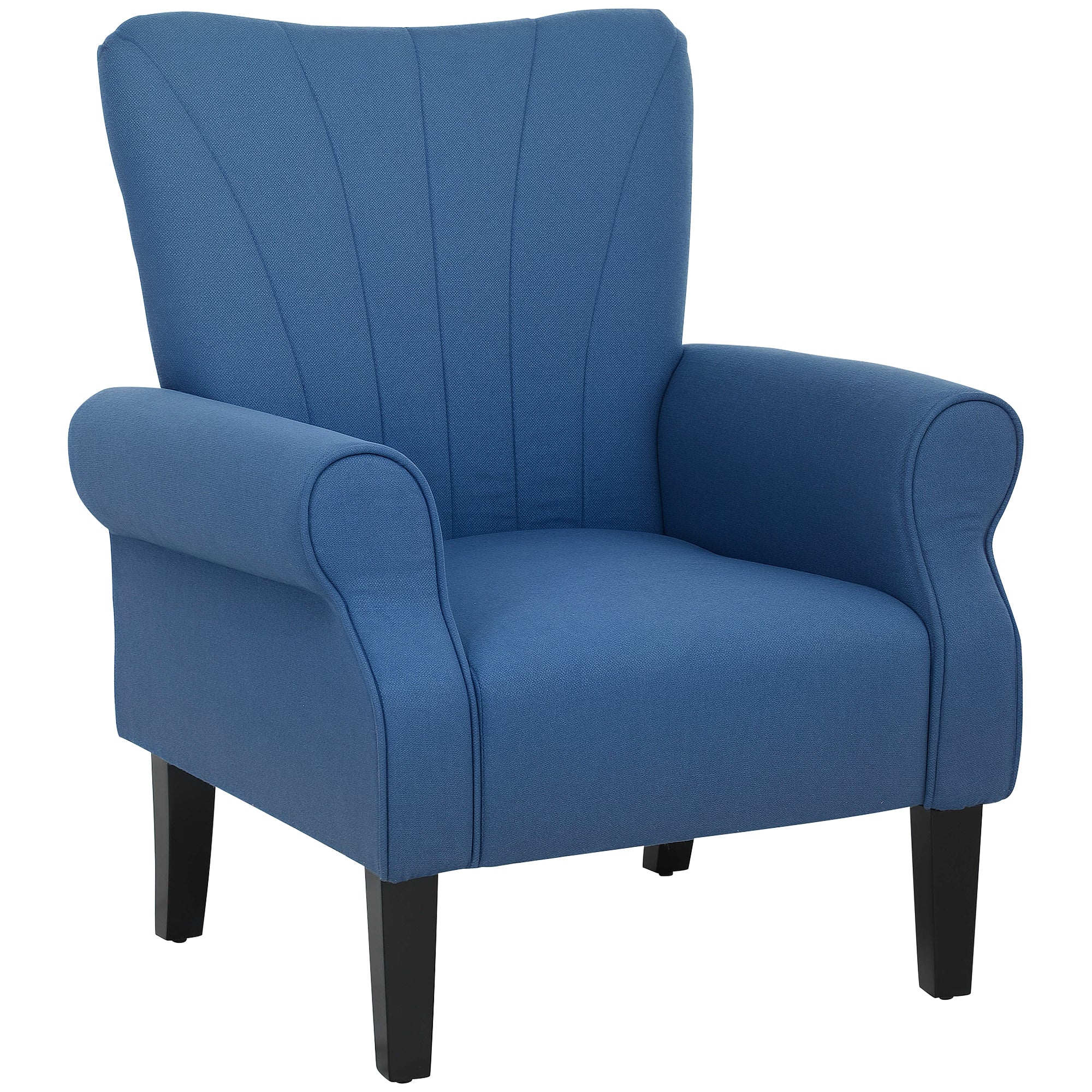 Fabric Armchair, Modern Accent Chair with Wood Legs for Living Room, Bedroom, Home Office, Dark Blue Accent Chairs at Gallery Canada