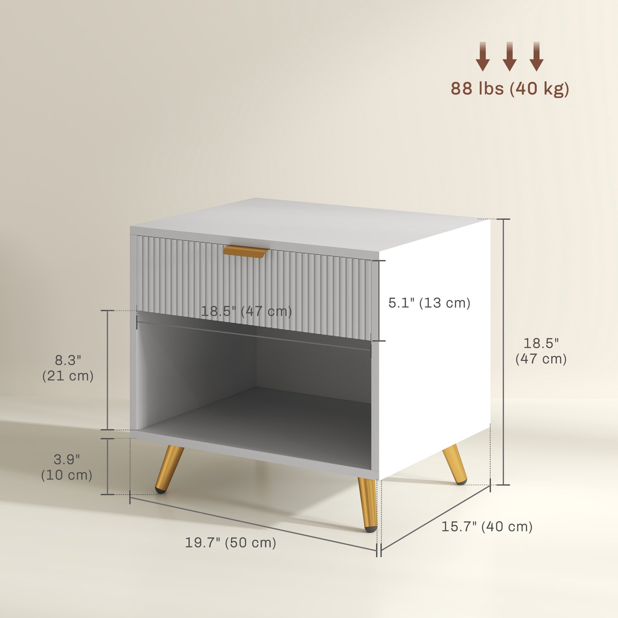 Nightstand with Fluted Panel, Bedside Table with Drawer and Open Compartment, Modern Night Table for Bedroom, White Bedside Tables at Gallery Canada