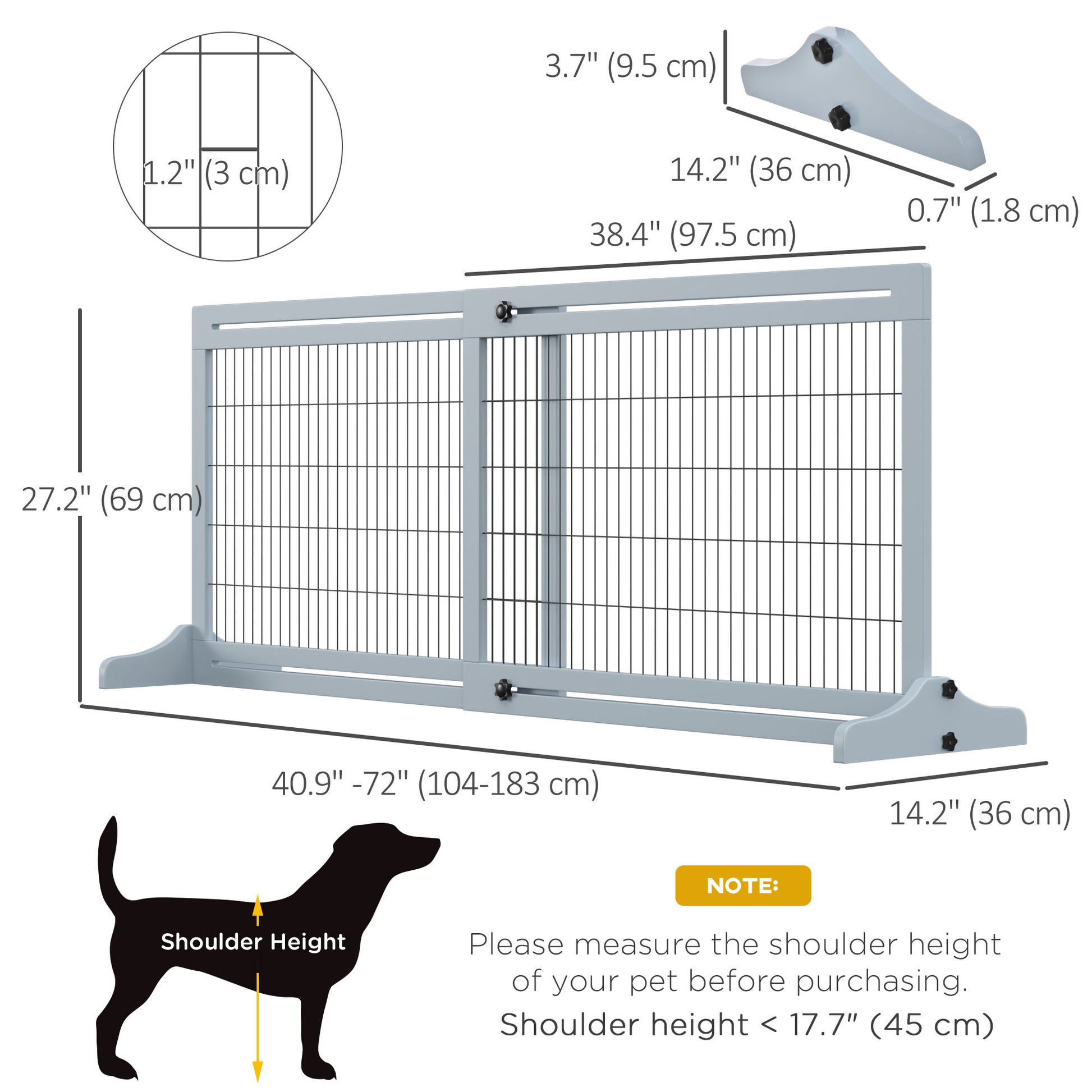 41"-72" Wooden Freestanding Pet Gate with Support Feet, for Small Medium Dogs, Grey Houses, Kennels & Pens   at Gallery Canada