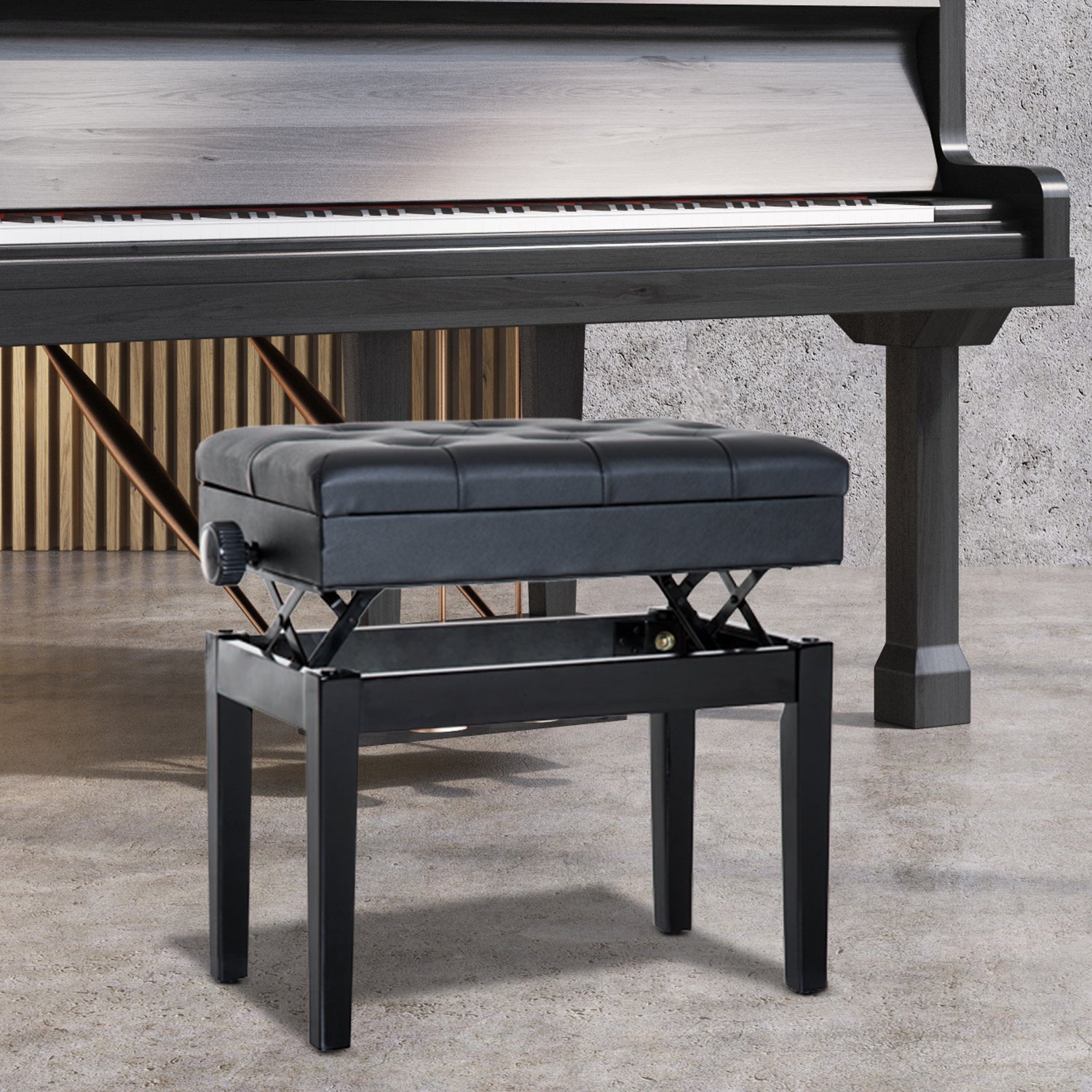 Adjustable Piano Bench with Storage and Soft PU Leather Padded, with Enough Music Storage Design, Black Piano Benches at Gallery Canada