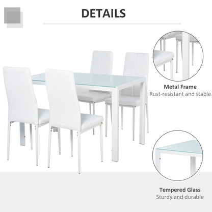 5-Piece Glass Dining Table Set with Metal Frame and Faux Leather Chairs, White Bar Sets   at Gallery Canada