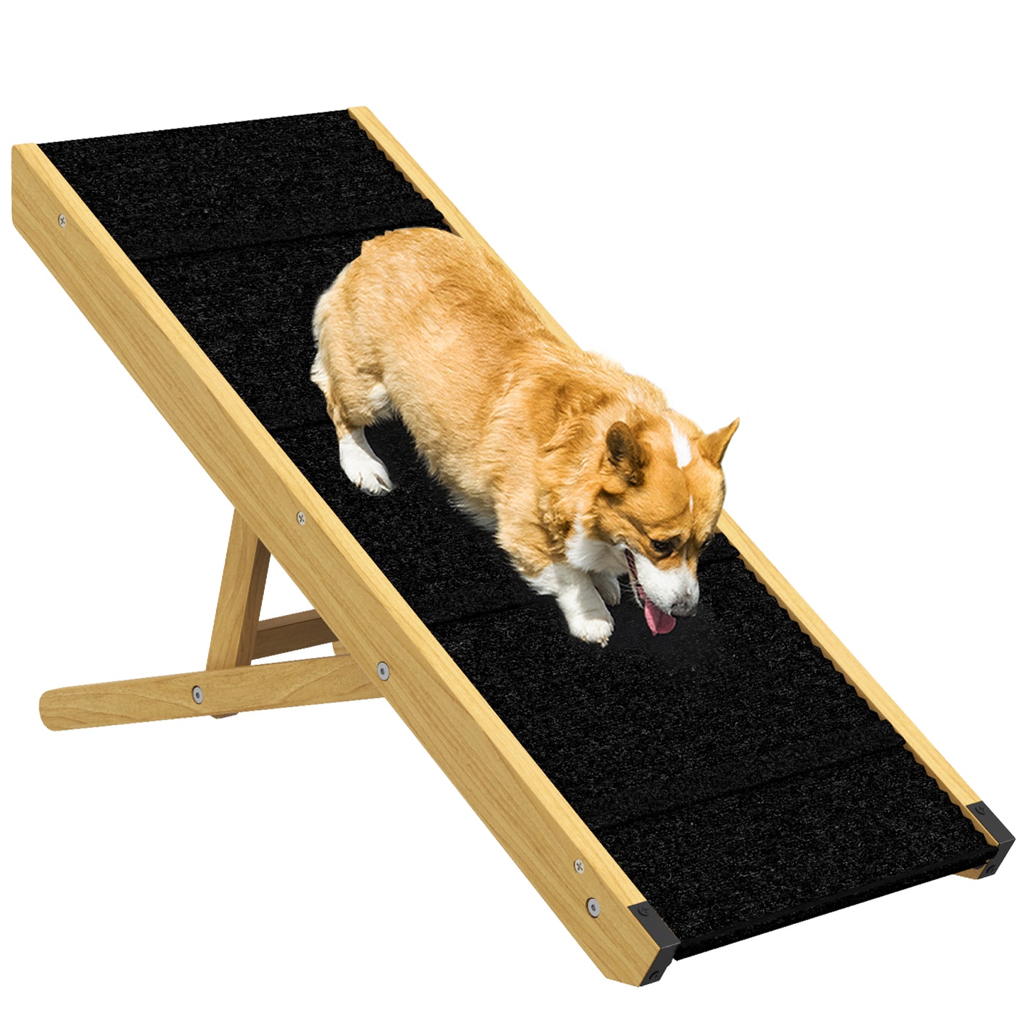 33" Foldable Dog Ramp with 4-Level Adjustable Height for Bed, Couch, for Small and Medium Dogs, Natural Wood Dog Stairs   at Gallery Canada