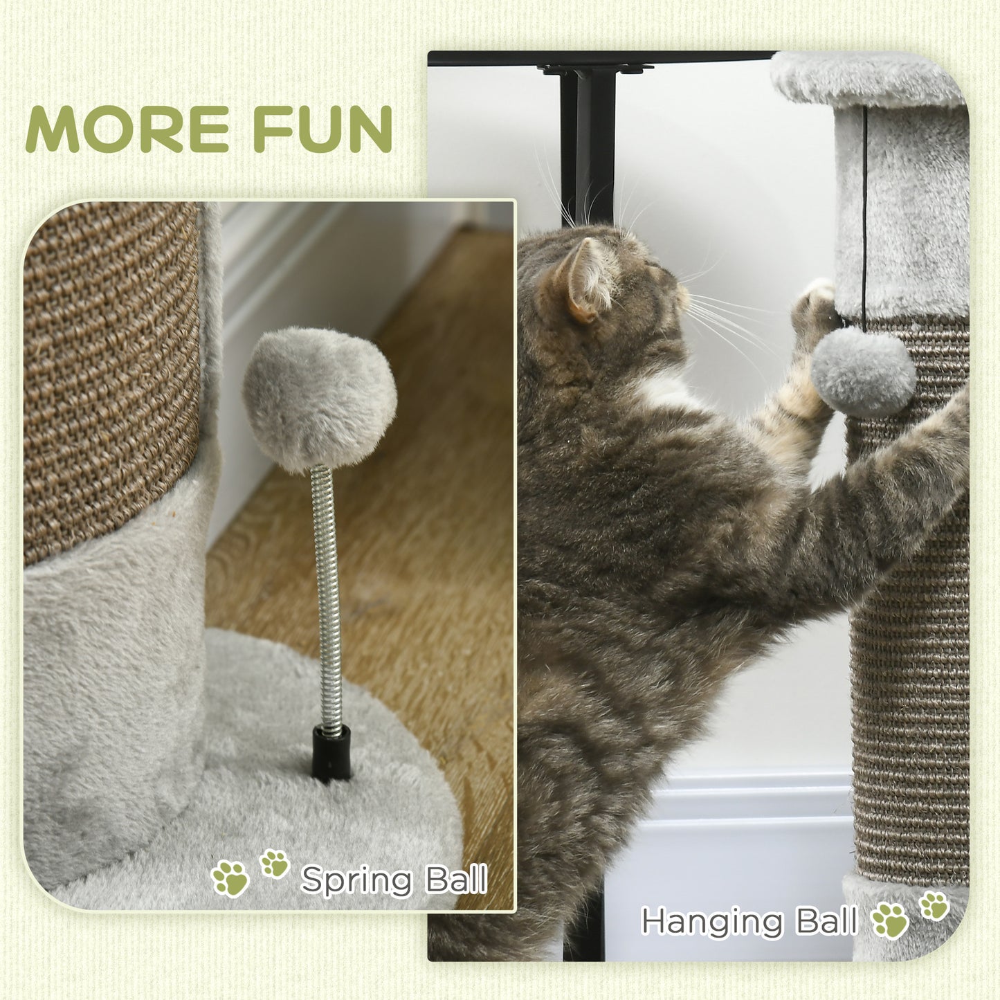 23" Cat Scratching Post with Covered Plush, Play Balls, for Indoor Cats, Grey Cat Posts   at Gallery Canada