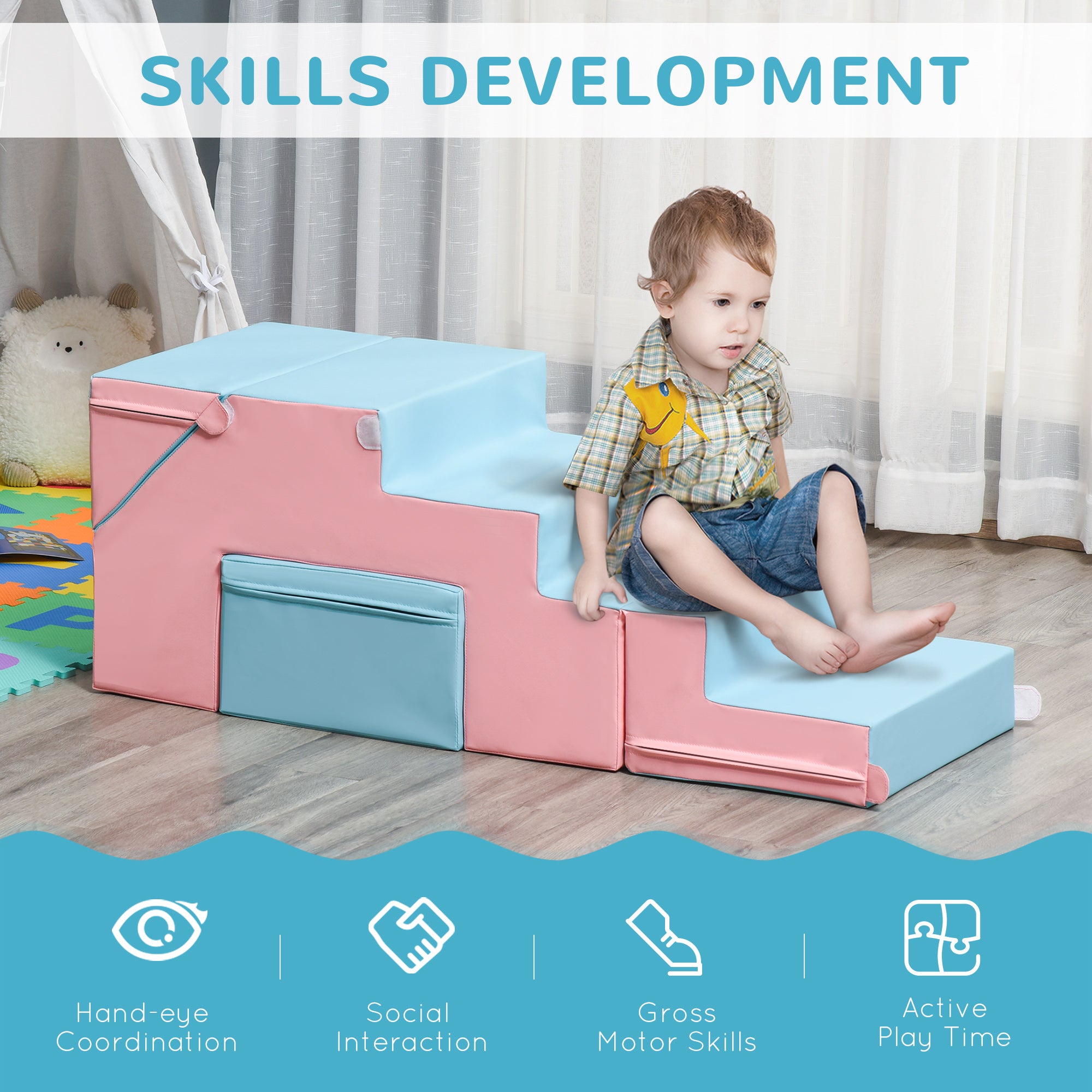 Kids Crawl and Climb Foam Play Set Toddler Nugget 2-Piece Interactive Set for Climbing, Crawling, Sliding Play Zone for Baby Preschooler 1-3 Years, Light Blue Baby Gym & Playmats at Gallery Canada