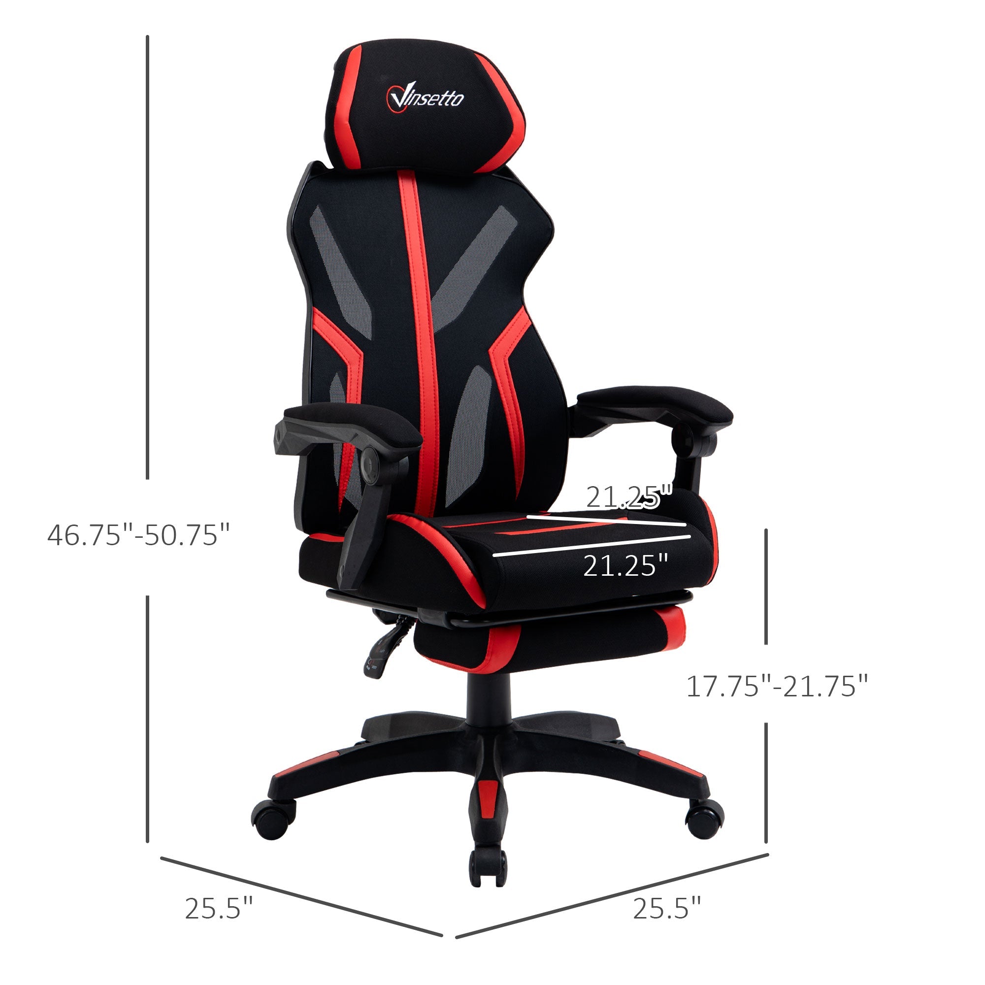 Racing Gaming Chair, Mesh Office Chair, High Back Computer Chair with Footrest, Lumbar Back Support, Swivel Wheels, Adjustable Height, Black Red Video Game Chairs   at Gallery Canada