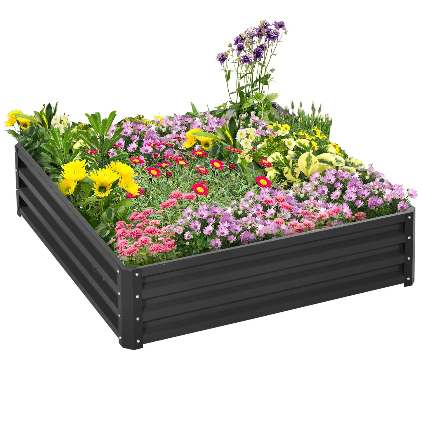 4' x 4' x 1' Raised Garden Bed Galvanized Steel Planter Box for Vegetables, Flowers, Herbs, Grey Galvanized Planter Boxes   at Gallery Canada