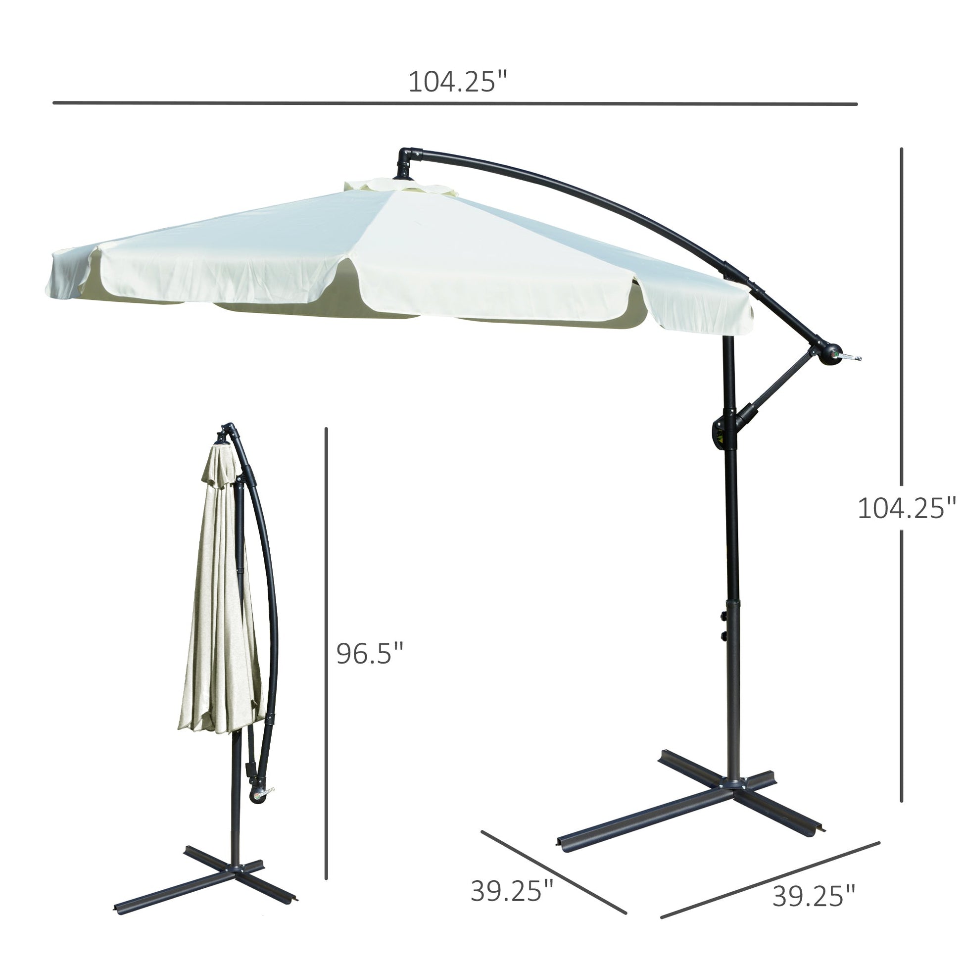 9FT Offset Hanging Patio Umbrella Cantilever Umbrella with Easy Tilt Adjustment, Cross Base and 8 Ribs for Backyard, Poolside, Lawn and Garden, White Cantilever Umbrellas   at Gallery Canada