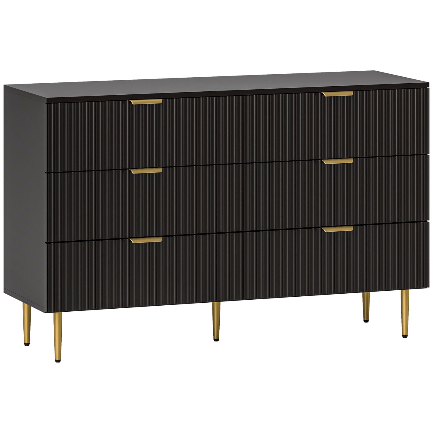 Modern Chest of Drawers 6 Drawer Dresser for Bedroom with Gold Legs and Handles, Black Storage Cabinets at Gallery Canada