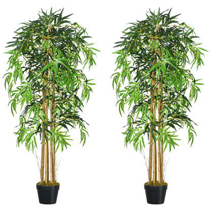 Set of 2 5FT Artificial Tree Bamboo Tree Fake Plants in Pot for Home Office Living Room Decor, Green Artificial Trees   at Gallery Canada