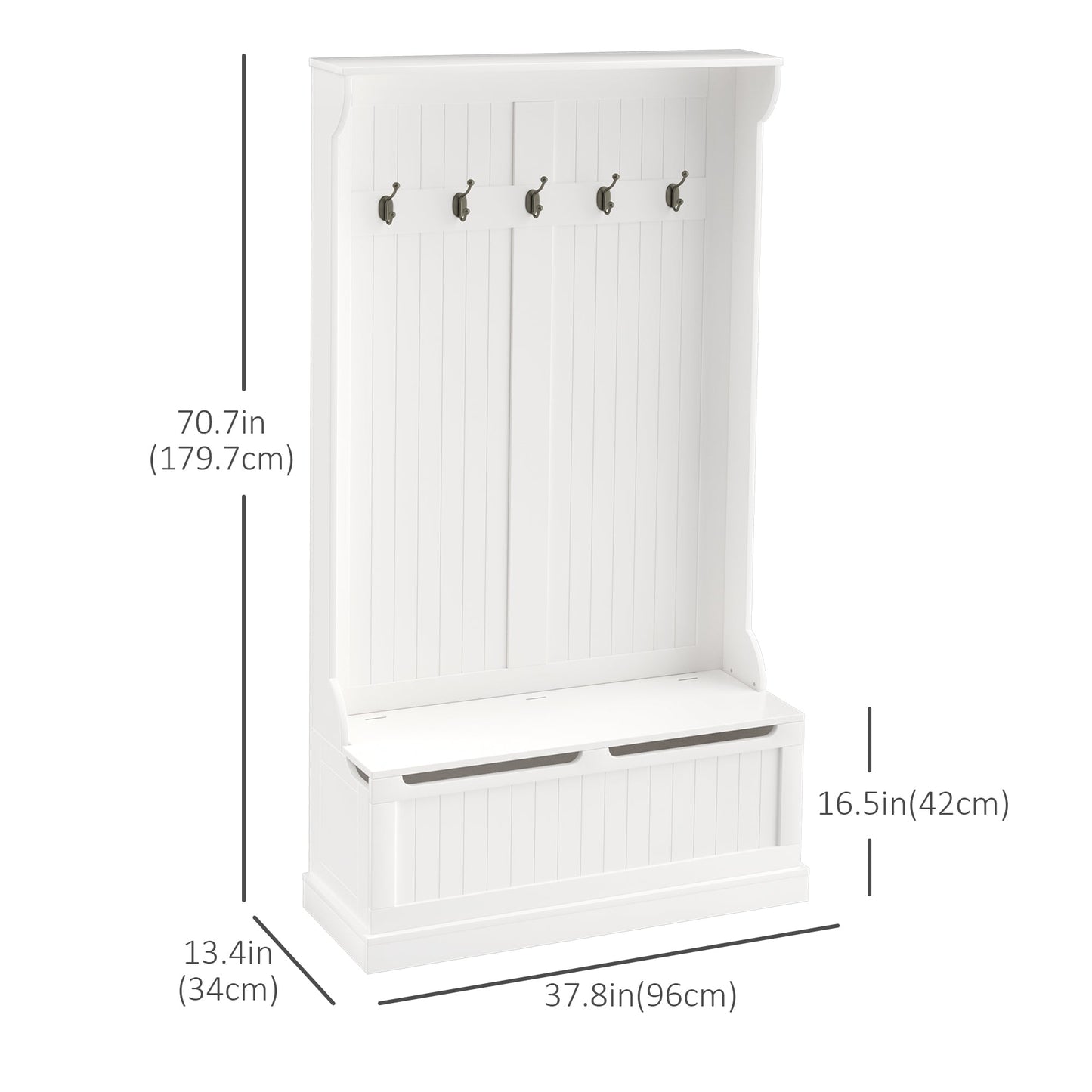 3-In-1 Hall Tree, 38" Coat Rack with Storage Bench, Entryway Organizer with Hooks and Shoe Storage, White Clothing Storage   at Gallery Canada