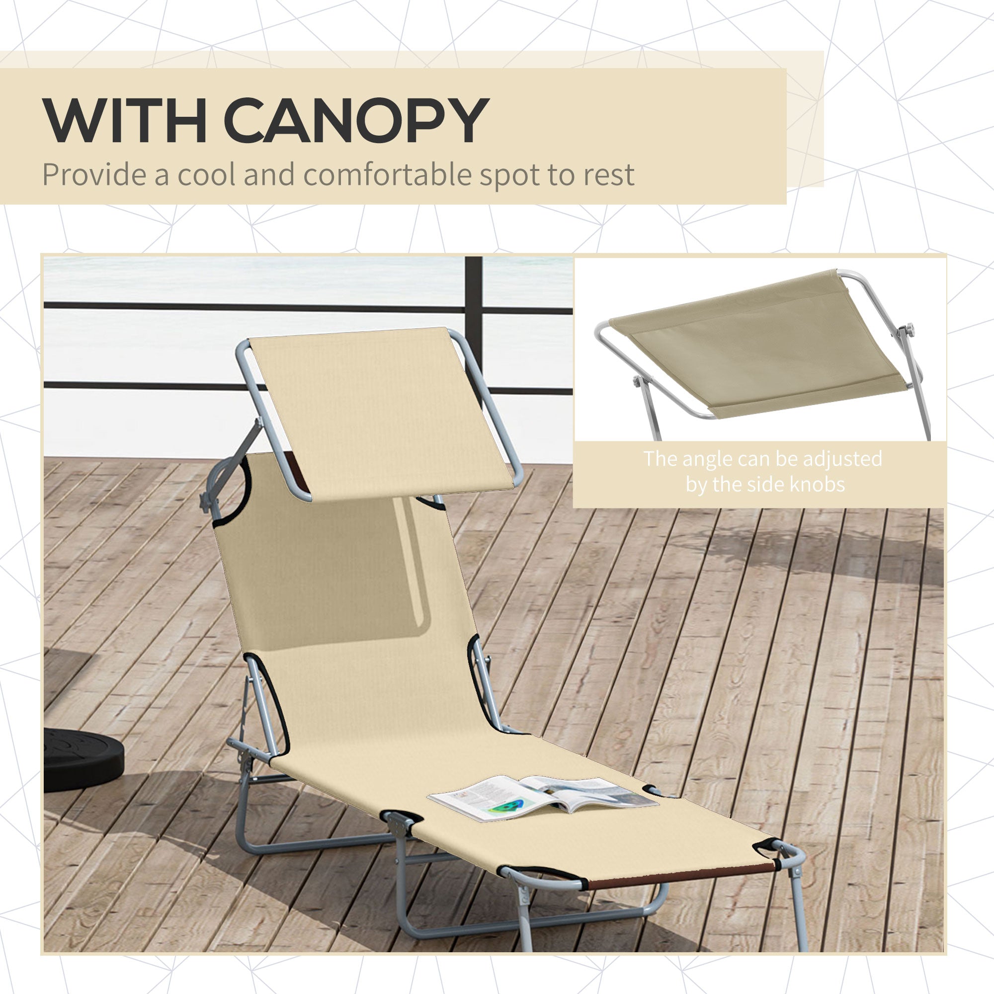 Outdoor Lounge Chair with Sun Shade for Beach, Camping, Hiking, Backyard, Beige Lounger Chairs   at Gallery Canada