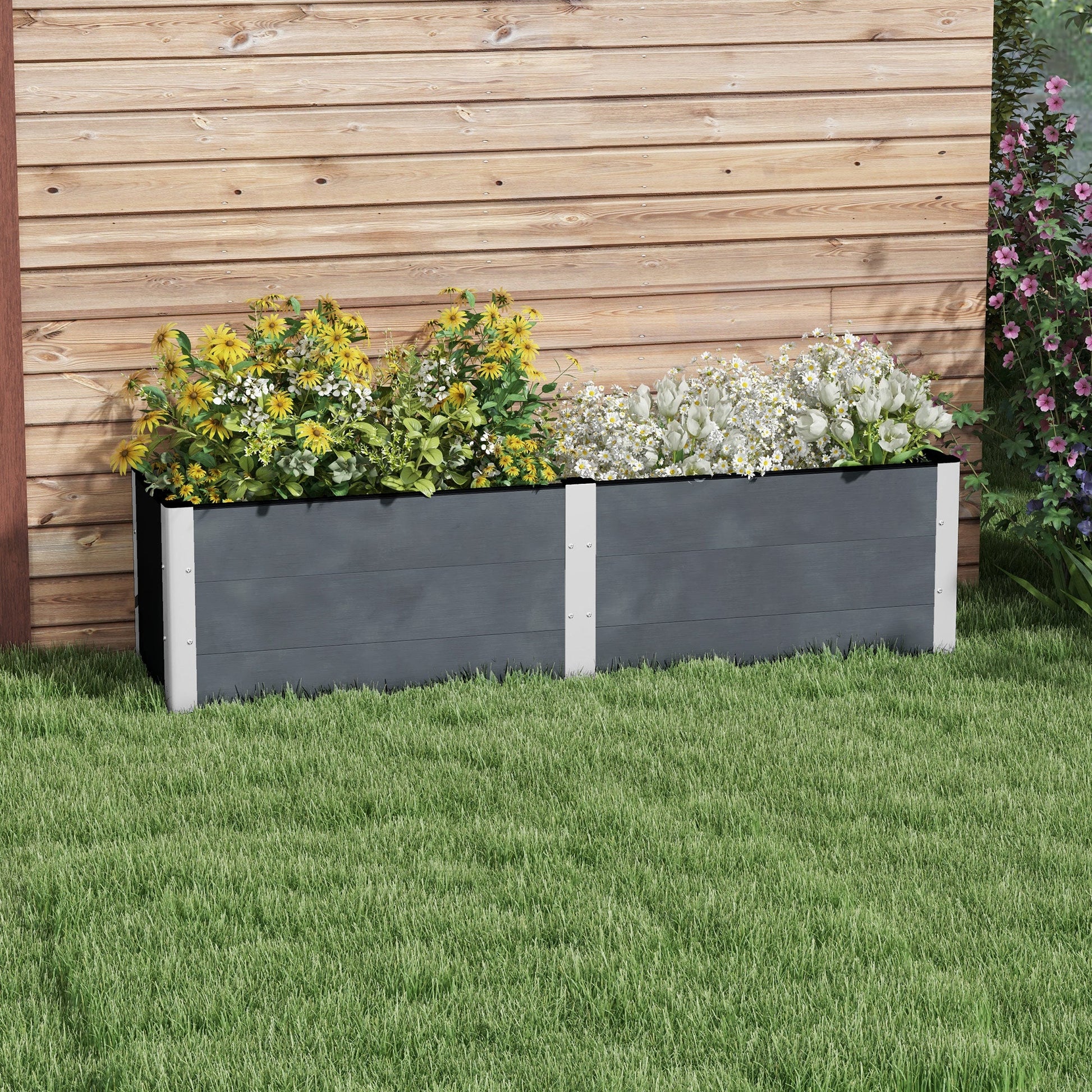 6.6' x 1.6' x 1.8' Elevated Planter Box with Open Bottom, Raised Garden Bed for Vegetables, Flowers, Fruits, Herbs, Grey Raised Garden Beds   at Gallery Canada