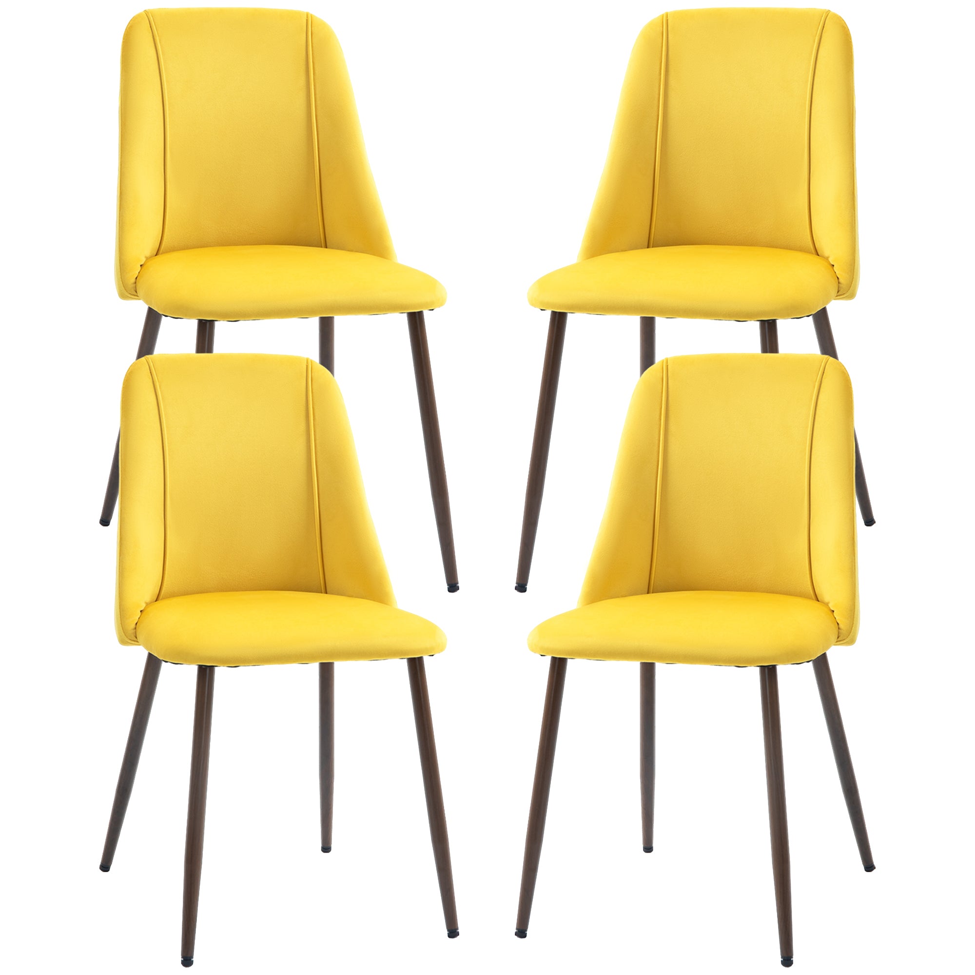 Upholstered Dining Chairs Set of 4, Velvet Accent Chair with Back and Wood-grain Steel Leg for Kitchen, Yellow Dining Chairs at Gallery Canada