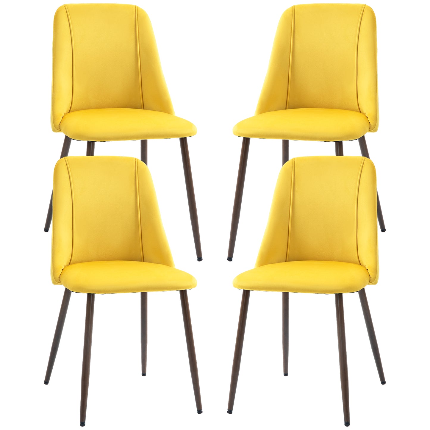 Upholstered Dining Chairs Set of 4, Velvet Accent Chair with Back and Wood-grain Steel Leg for Kitchen, Yellow Dining Chairs at Gallery Canada