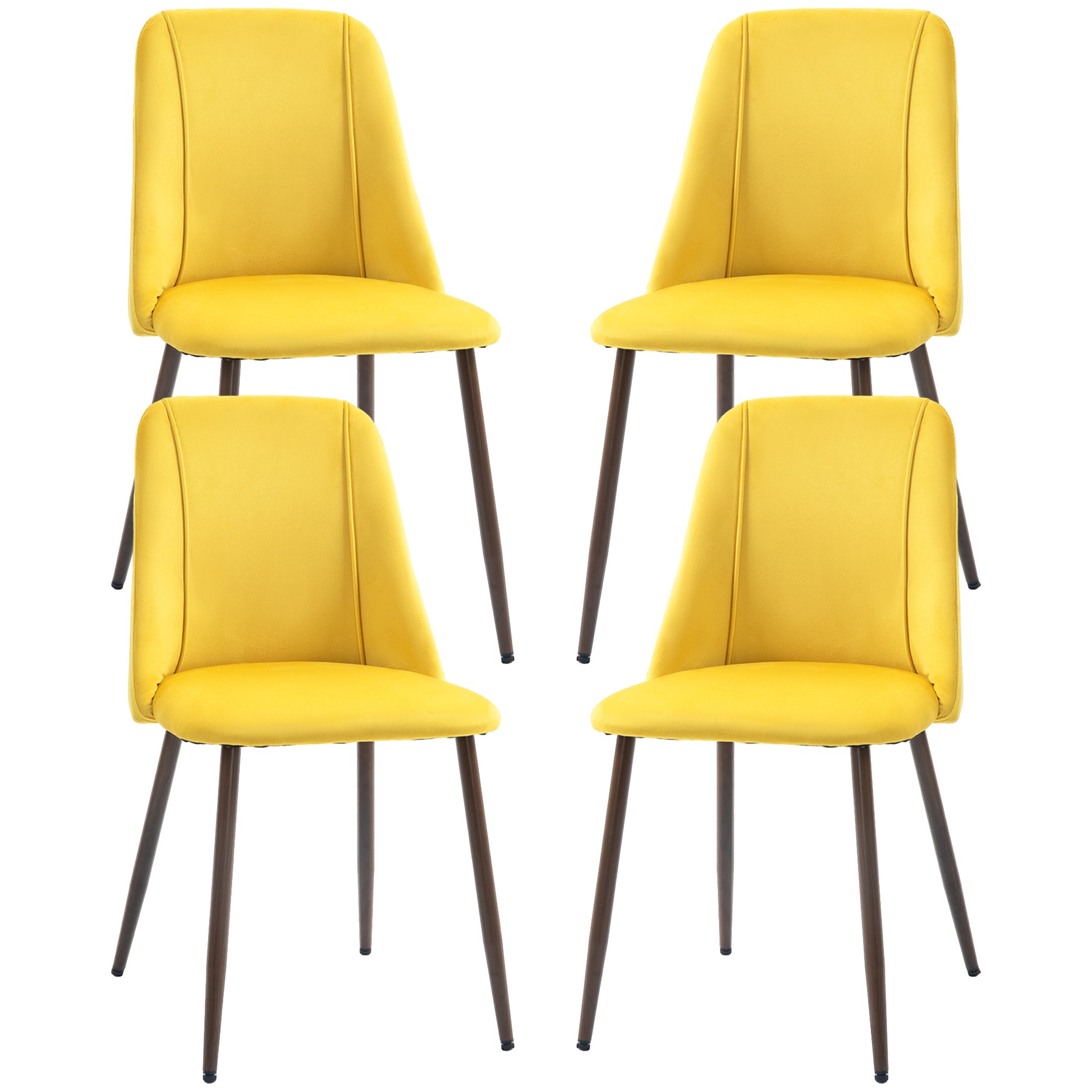 Upholstered Dining Chairs Set of 4, Velvet Accent Chair with Back and Wood-grain Steel Leg for Kitchen, Yellow Dining Chairs at Gallery Canada