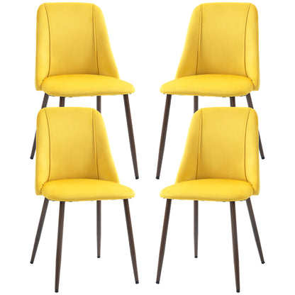 Upholstered Dining Chairs Set of 4, Velvet Accent Chair with Back and Wood-grain Steel Leg for Kitchen, Yellow Dining Chairs at Gallery Canada