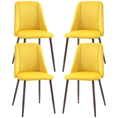 Upholstered Dining Chairs Set of 4, Velvet Accent Chair with Back and Wood-grain Steel Leg for Kitchen, Yellow