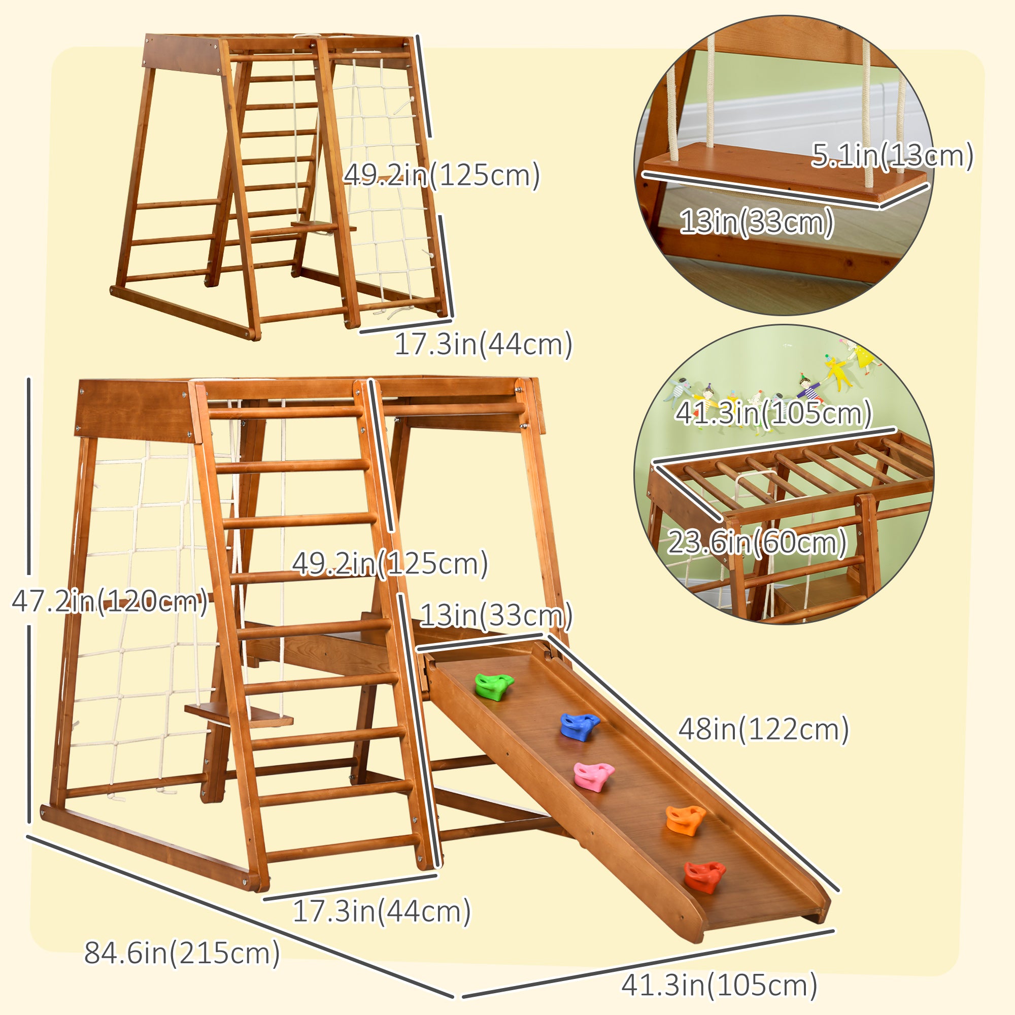 6-in-1 Kids Indoor Playground Jungle Gym with Slide, Climbing Wall, Rope Climber, Monkey Bars, Swing, Ladder, Toddler Climbing Toys for 3-10 Years Old Toddler & Kids Step Stools at Gallery Canada