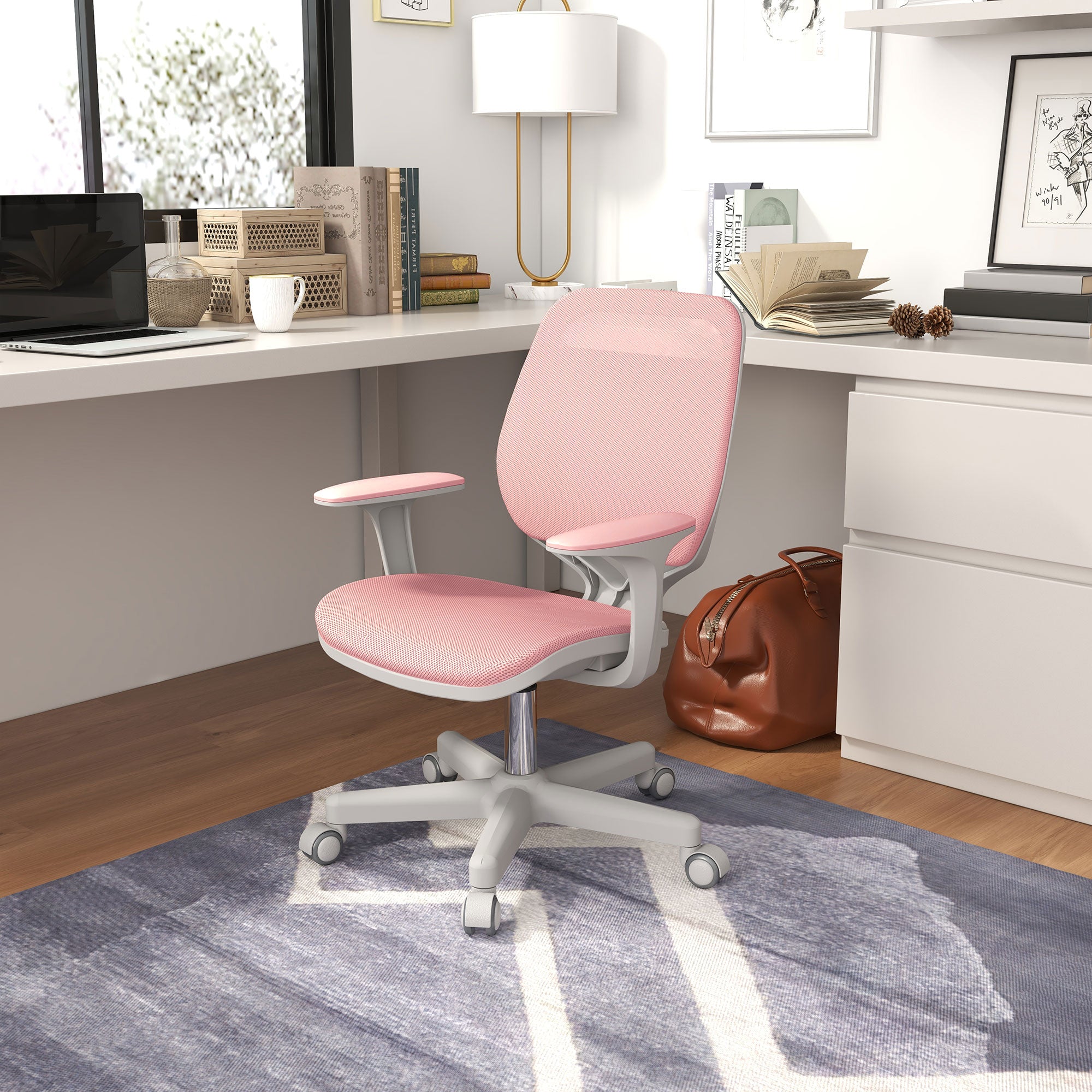 Office Chair, Small Computer Desk Chair with Mesh Back, Swivel Security Castors, Arm, Pink Task Chairs at Gallery Canada