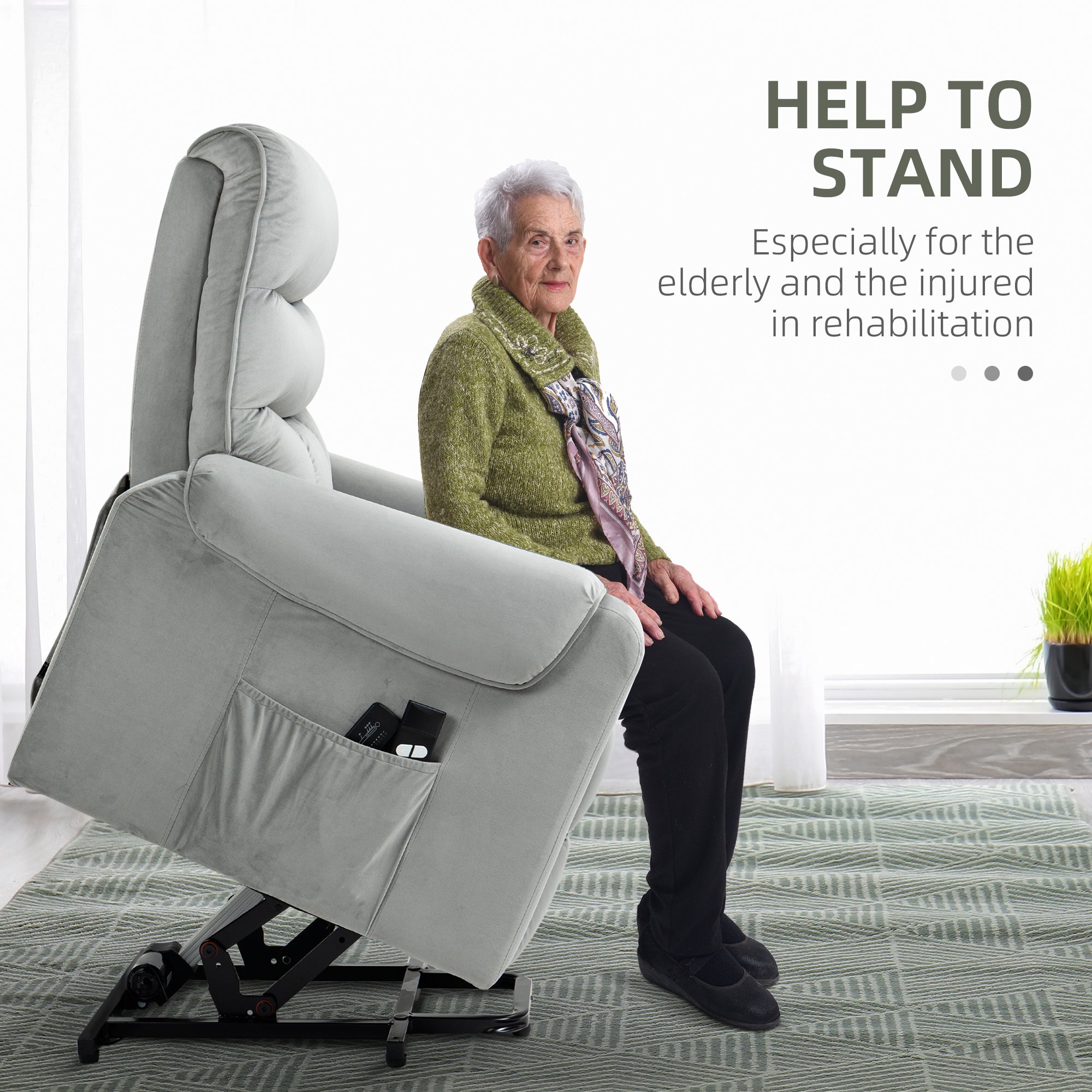 Lift Chair for Elderly, Massage Recliner Chair with 8 Vibration Points, Footrest, Remote Control, Side Pockets, Grey Electric Power Lift Chairs at Gallery Canada