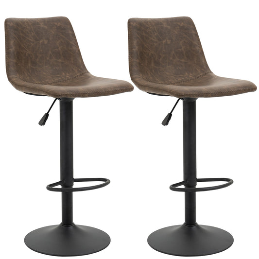 Adjustable Counter Height Bar Stools Set of 2, 360° Swivel Kitchen Counter Stools Dining Chairs with Backs, Vintage Leather, Brown - Gallery Canada