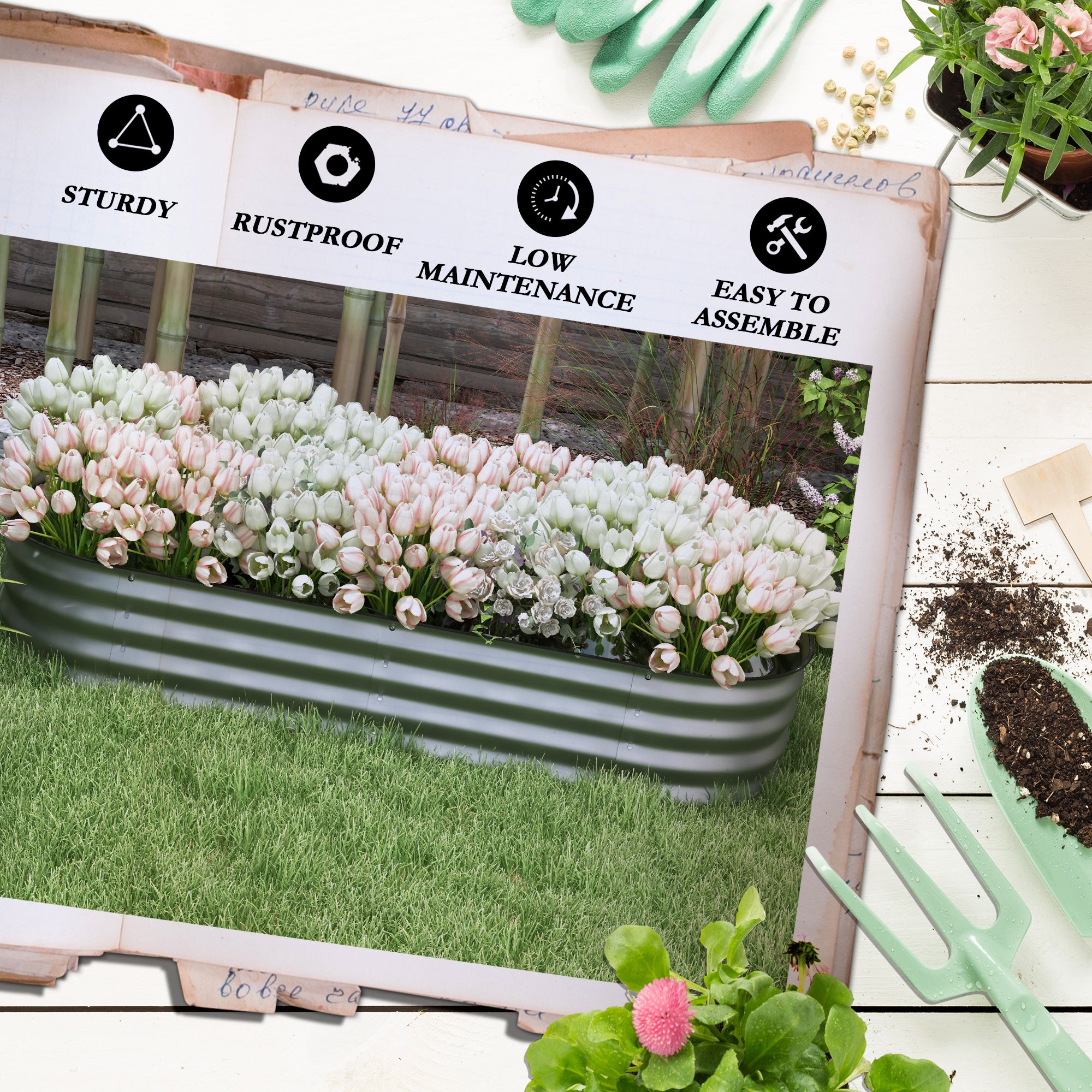 4.9 x 2 x 1ft Galvanized Raised Garden Bed Kit, Metal Planter Box with Safety Edging, Silver Galvanized Planter Boxes at Gallery Canada