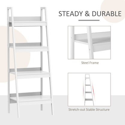 Set of 2, 4 Tier Ladder Shelf Bookcase, Multi-Use Display Rack, Storage Shelving Unit Display Stand, Flower Plant Stand, Home Office Furniture, White Display Bookshelves   at Gallery Canada