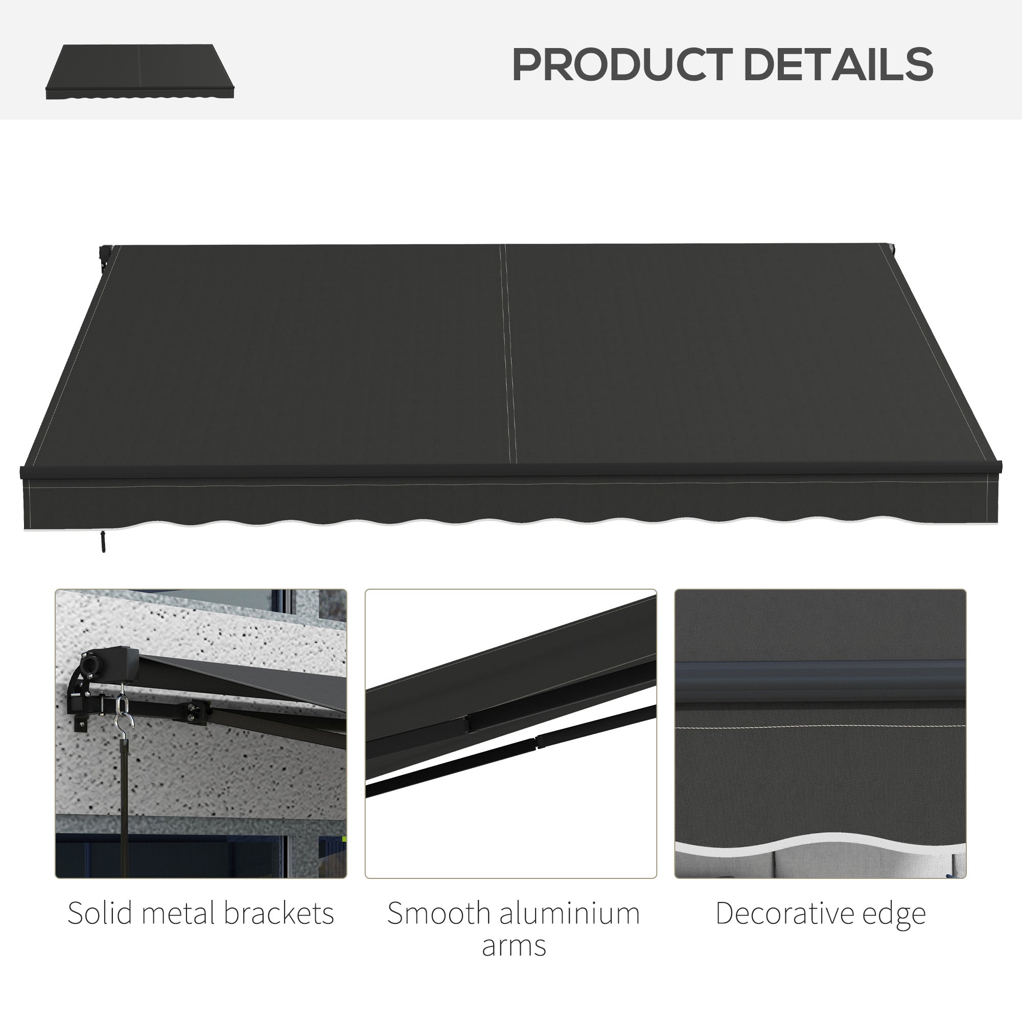 12' x 10' Retractable Awning, 280gsm UV Resistant Sunshade Shelter, for Deck, Balcony, Yard, Black Patio Awnings at Gallery Canada