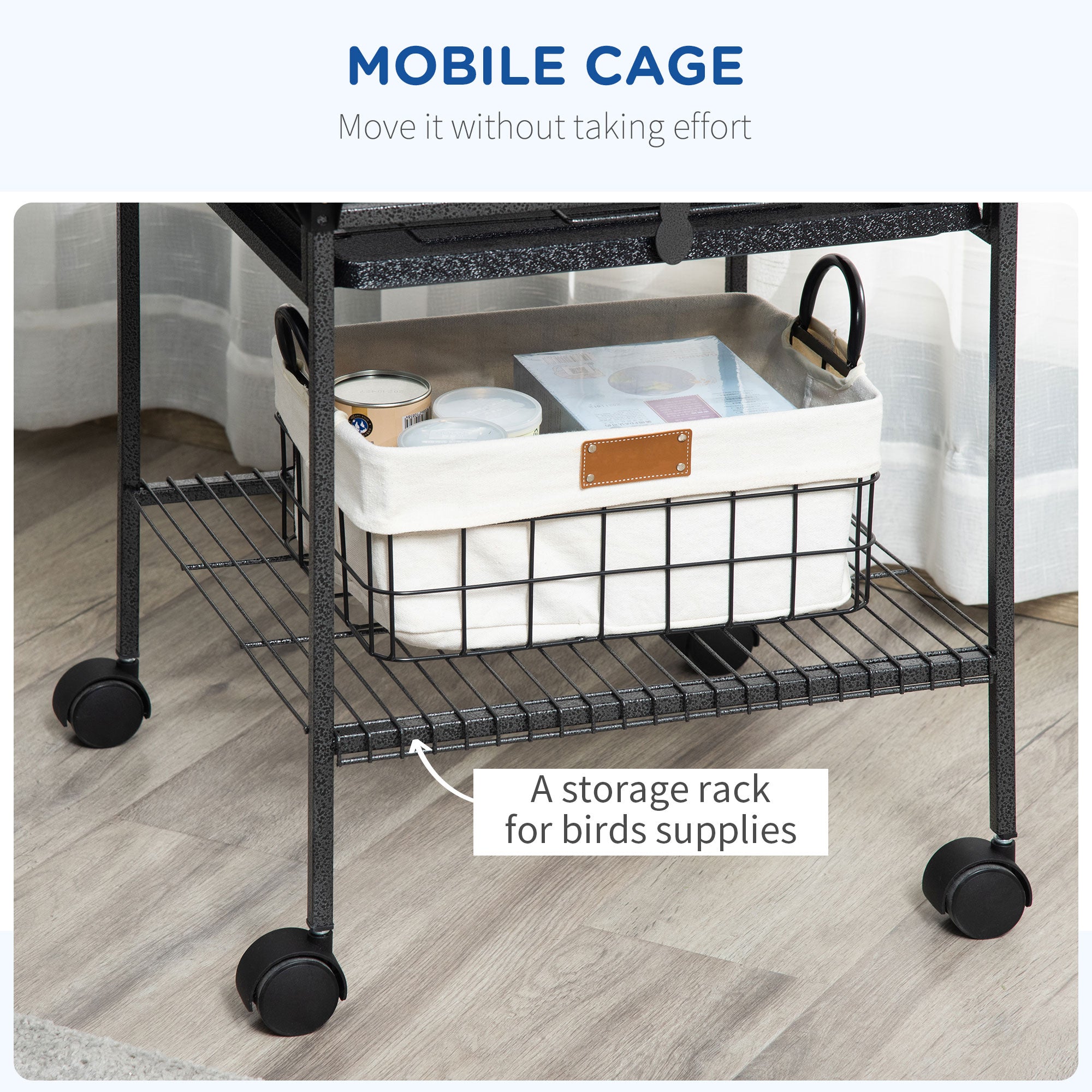 61.5 Inch Bird Cage Parakeet House for Cockatiel with Stand, Pull Out Tray, Play Top, Storage Shelf, Wood Perch, Food Container Bird Cages at Gallery Canada