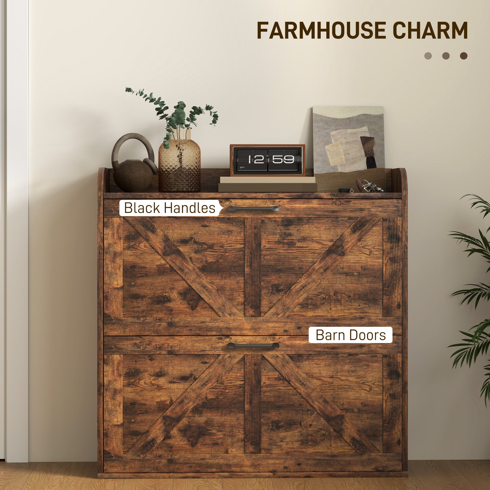 Narrow Shoe Storage Cabinet, Farmhouse Slim Shoe Cabinet with 2 Flip Drawers, Adjustable Shelves, Rustic Brown Shoe Storage Cabinets & Racks at Gallery Canada
