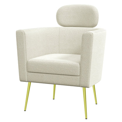 Barrel Accent Chair with Detachable Headrest, Modern Armchair for Living Room, Home Office, Cream White Accent Chairs Multi Colour  at Gallery Canada